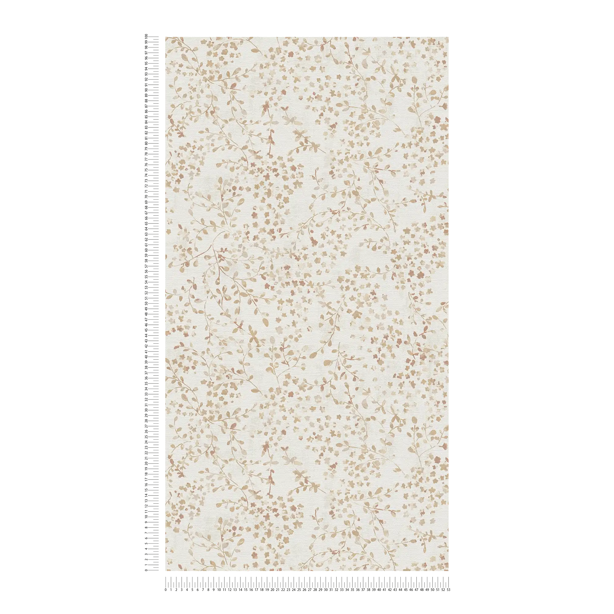             Floral motif non-woven wallpaper with light golden accents - cream, beige, brown
        