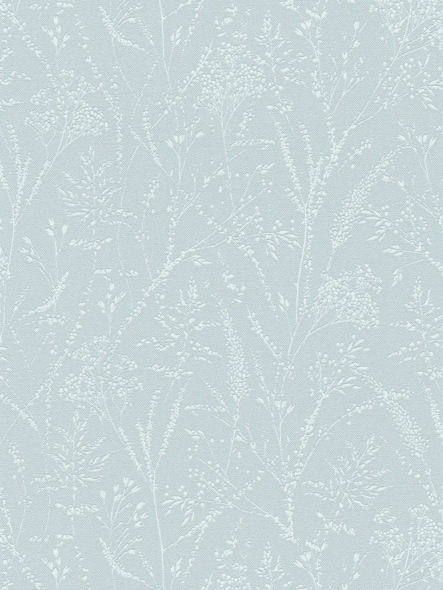             Non-woven wallpaper with glittering floral and tendril design on textile surface - light blue, white
        