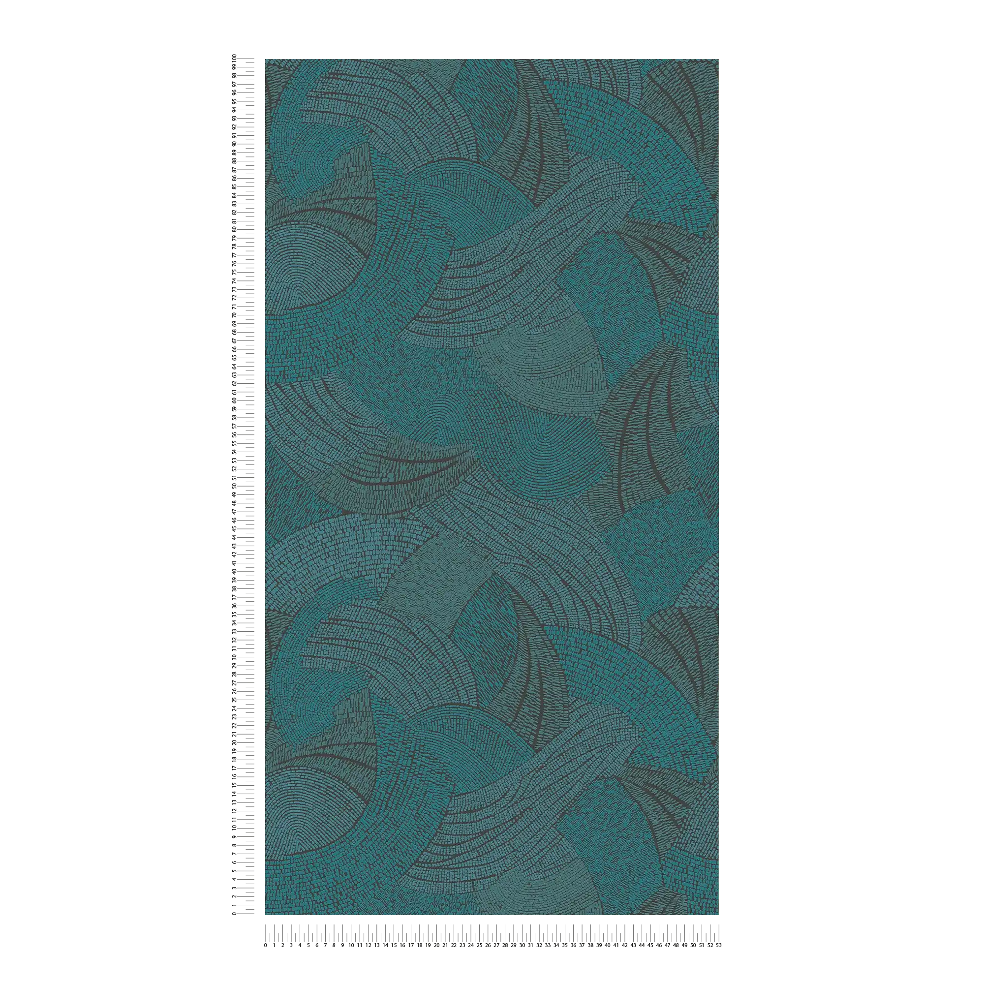             Non-woven wallpaper with abstract wave pattern - blue, green, black
        