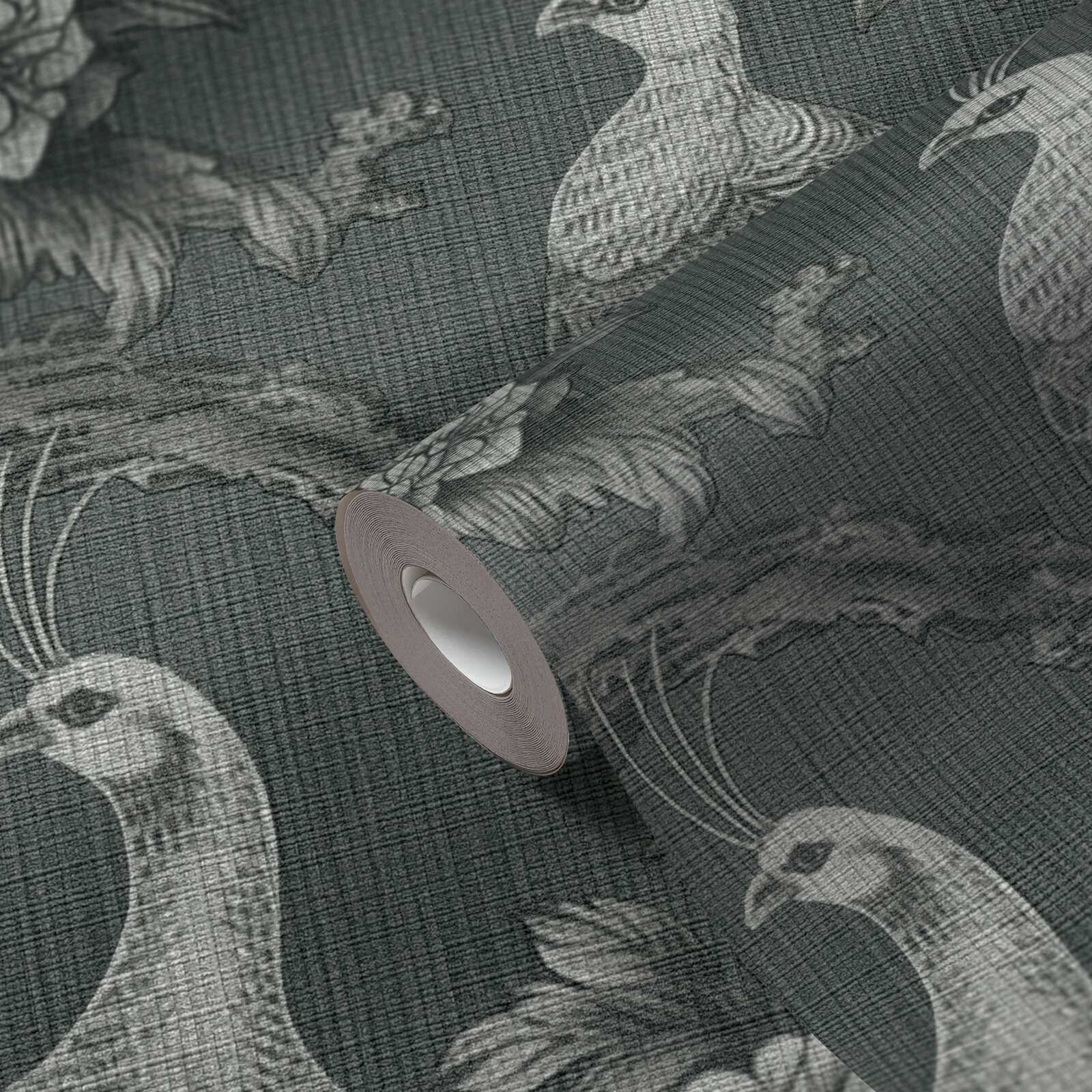             Papel pintado no tejido de estilo casa de campo inglesa floral - gris, negro
        