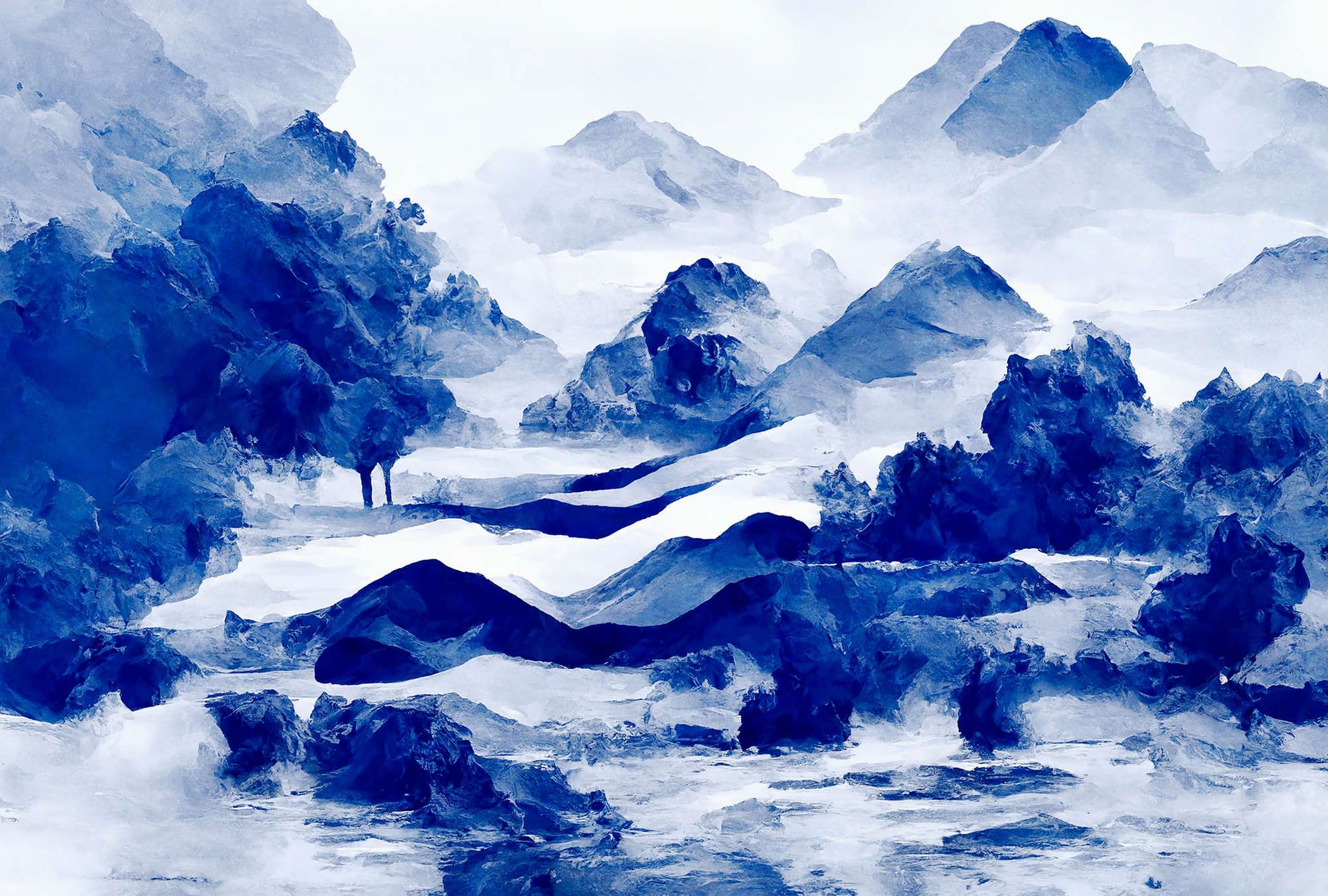             papier peint en papier panoramique »tinterra 3« - Paysage avec montagnes & brouillard - Bleu | Mat, Intissé lisse
        