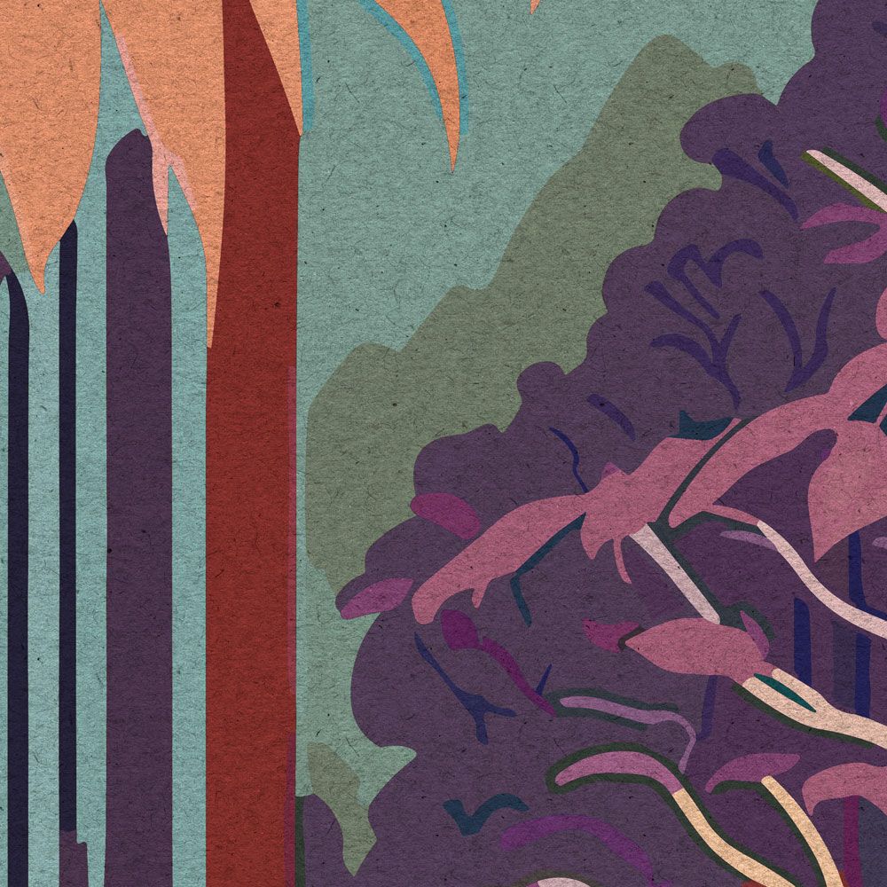             Digital behang »rhea« - Abstract jungle-motief met kraftpapiertextuur - Gladde, licht parelmoerachtige vliesstof
        