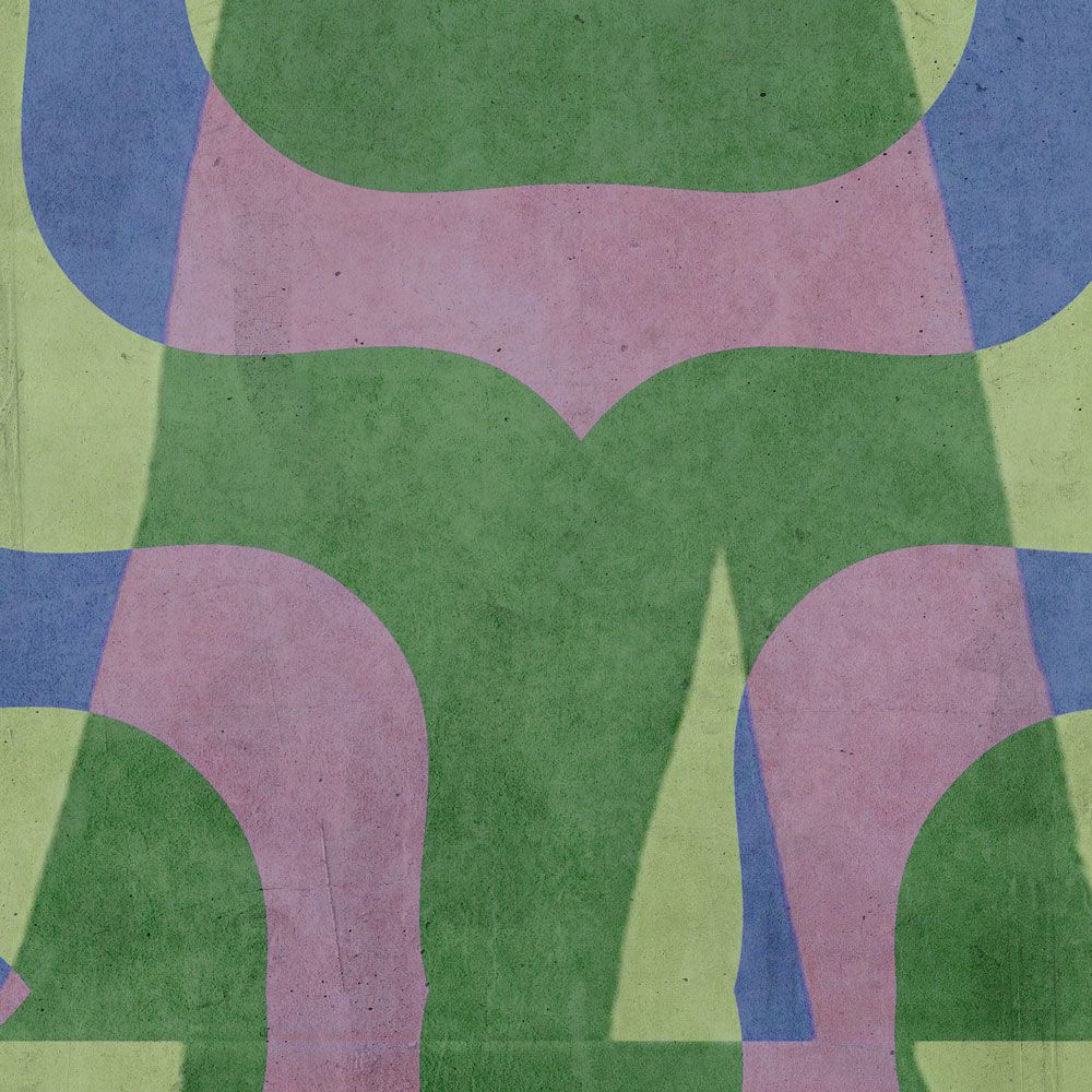             papier peint en papier panoramique »viola« - motif abstrait rétro sur fond d'enduit béton - vert, bleu, violet | Intissé premium lisse et légèrement brillant
        