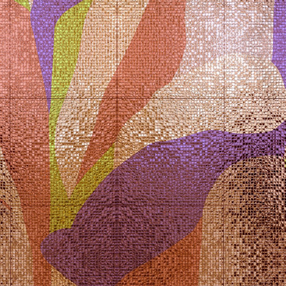             Photo wallpaper »brillanaza« - Graphic, colourful leaf design with mosaic structure - Smooth, slightly shiny premium non-woven fabric
        