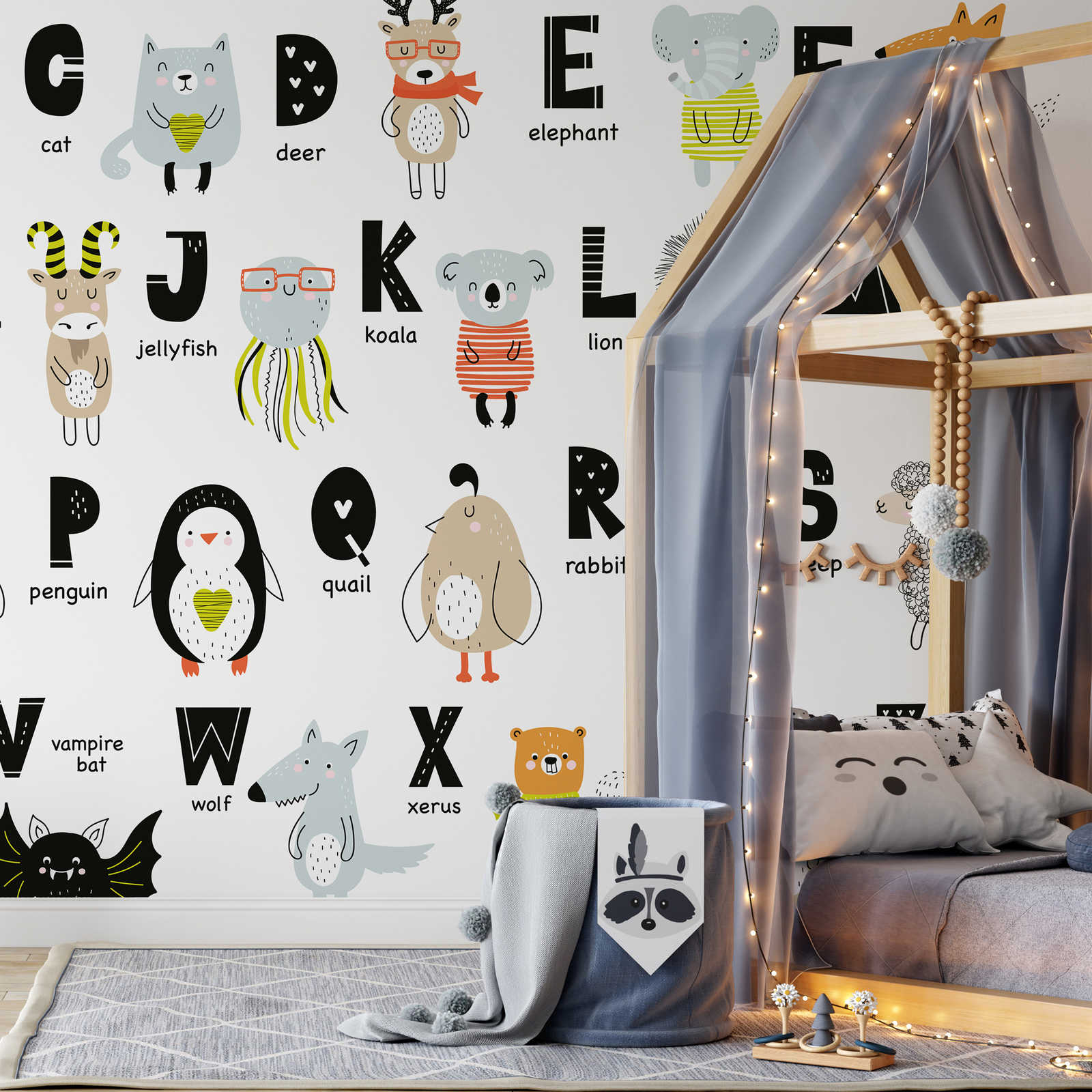 Photo wallpaper Alphabet with animals and animal names - Smooth & slightly shiny non-woven
