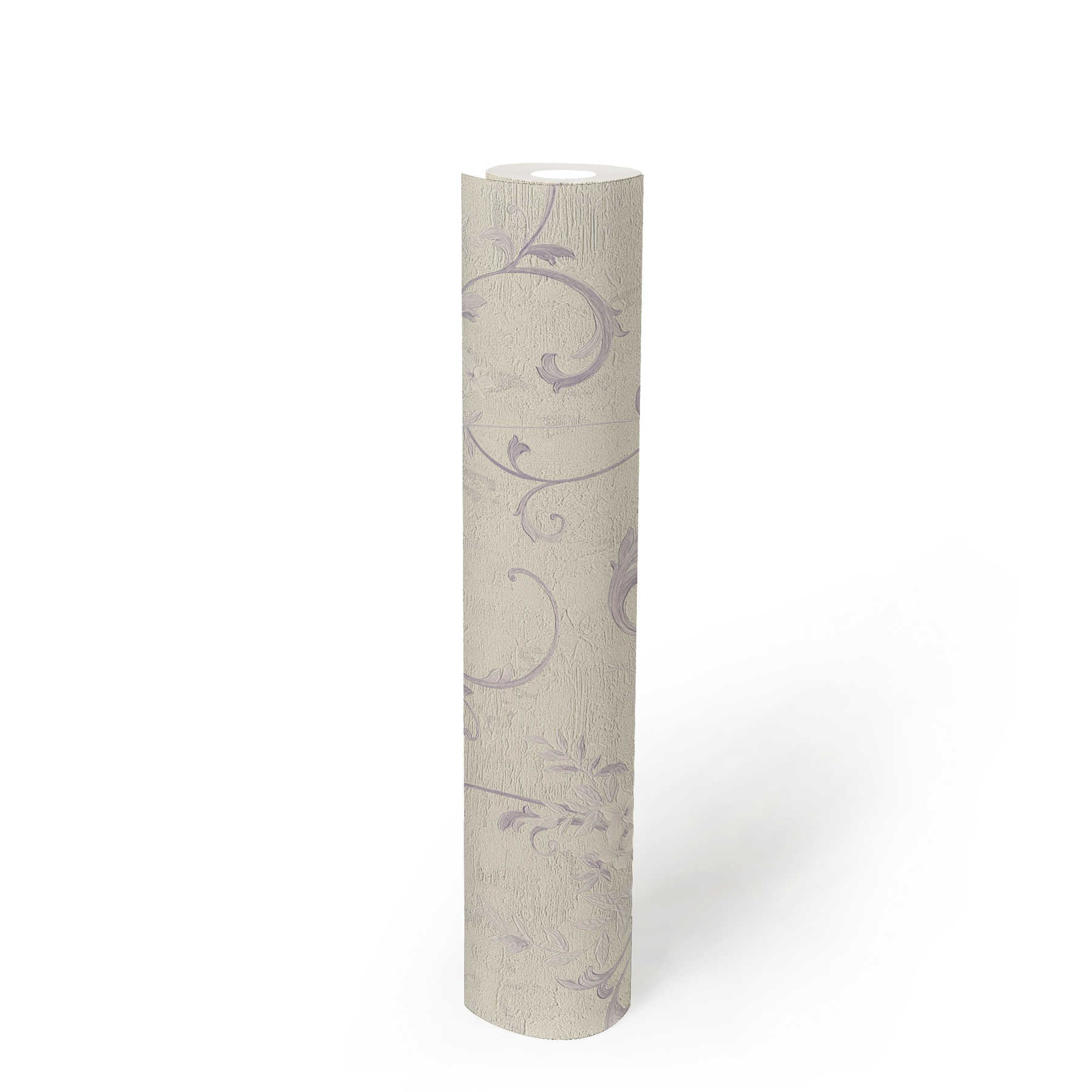             Papier peint motifs de roses & feuillages - crème, métallique, lilas
        