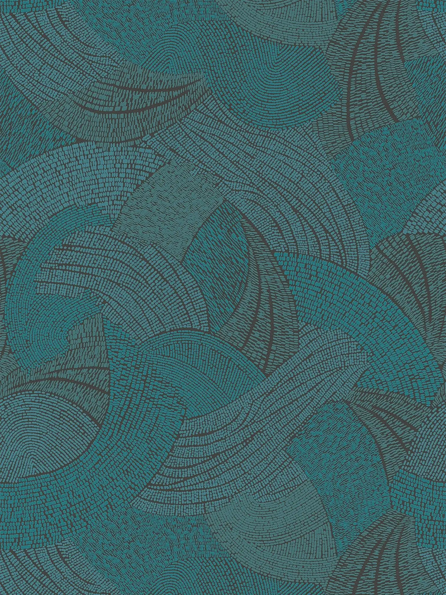 Vliesbehang met abstract golfpatroon - blauw, groen, zwart
