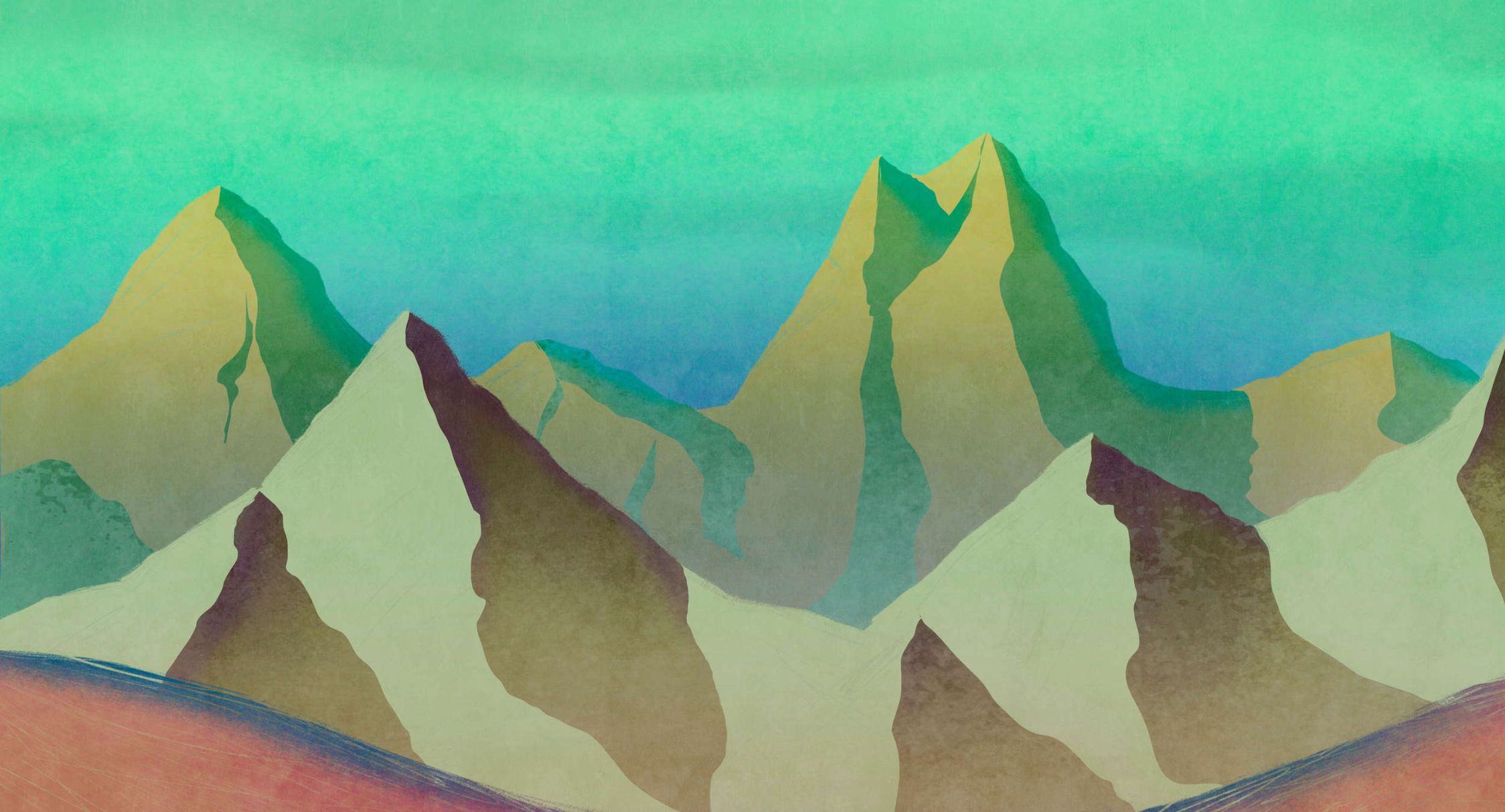             papier peint en papier panoramique »altitude 2« - Montagnes abstraites en vert avec structure de plâtre vintage - intissé lisse, légèrement nacré
        
