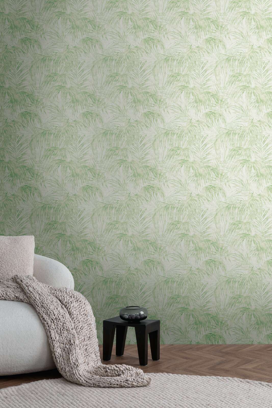             Plain vile wallpaper in a textured look, single-coloured - cream, green
        