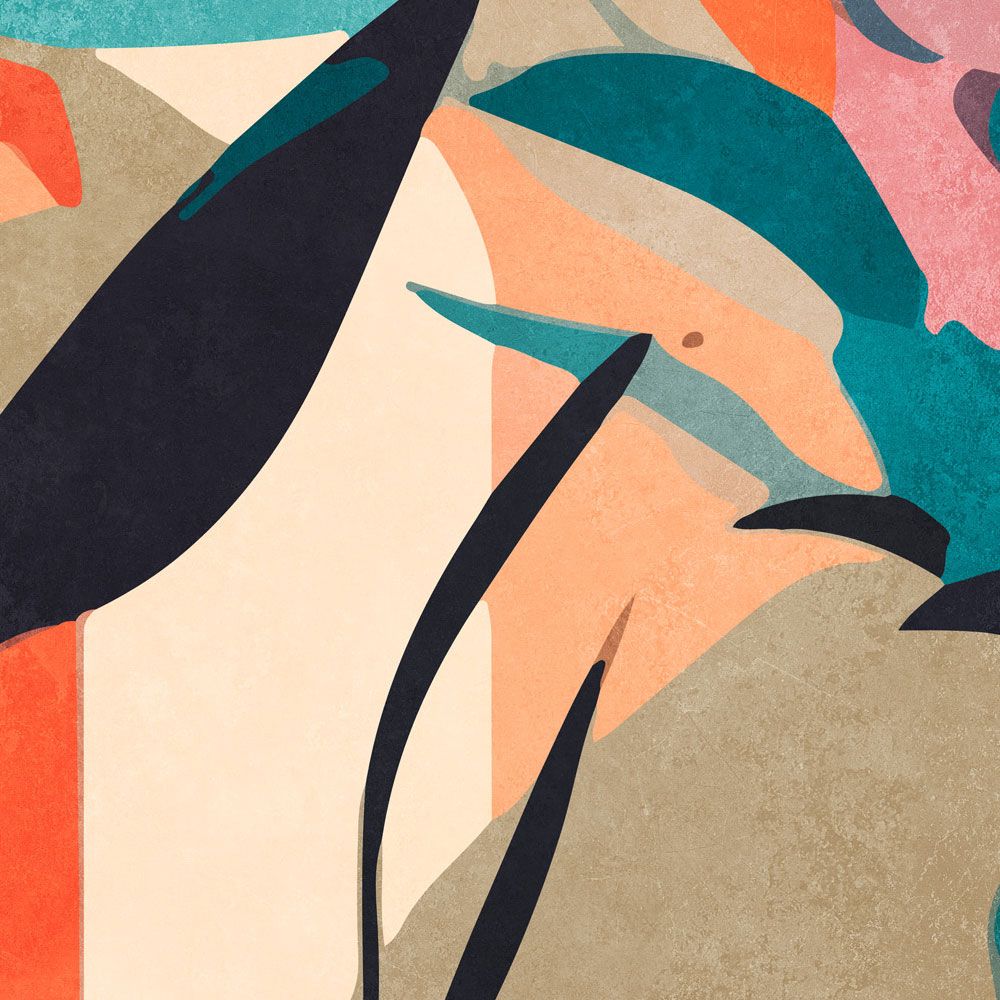             papier peint en papier panoramique »sarabi« - motif de fleurs et d'herbes, rayures sur structure d'enduit vintage - multicolore | Intissé mat et lisse
        