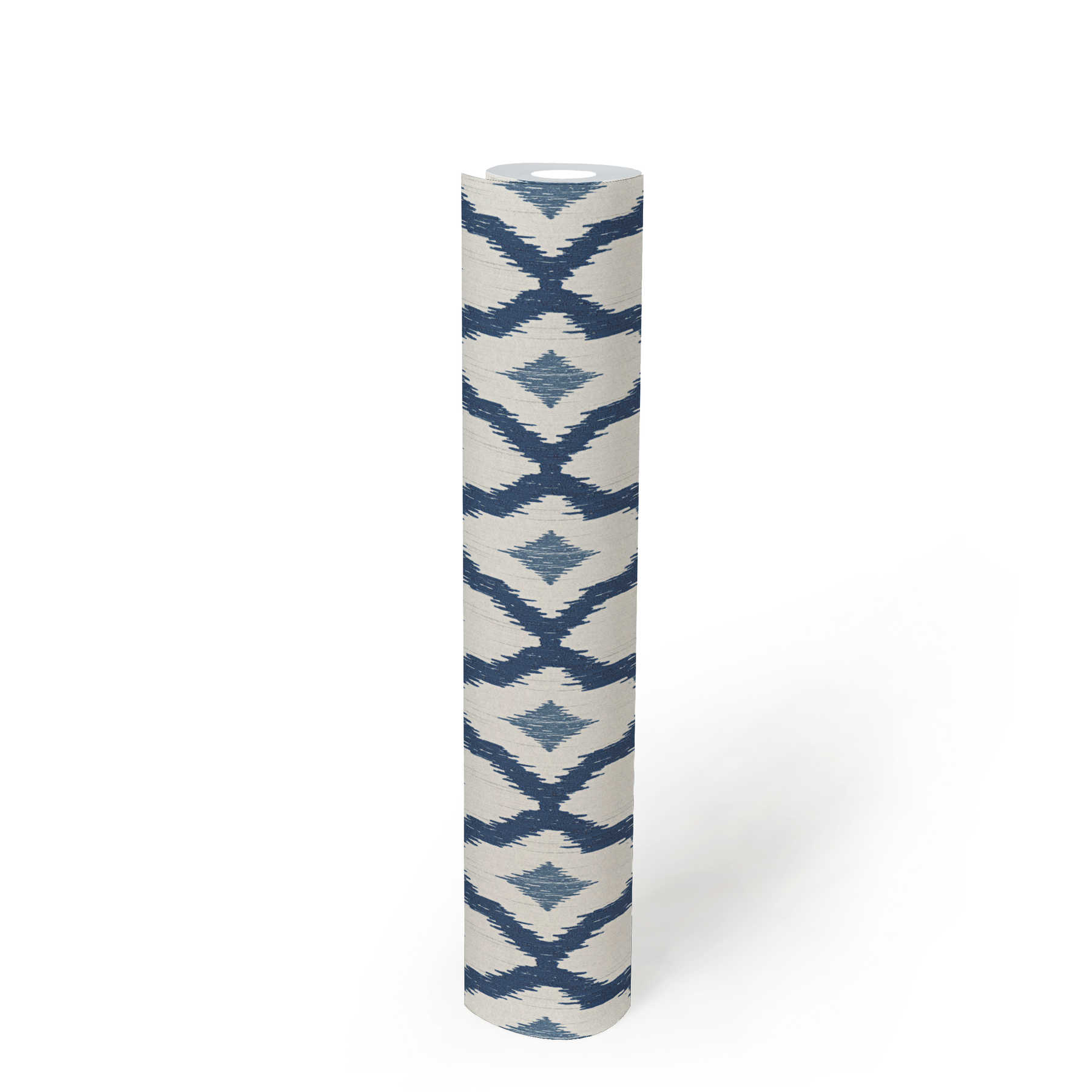             Papier peint intissé ikat motif losange - bleu, blanc
        