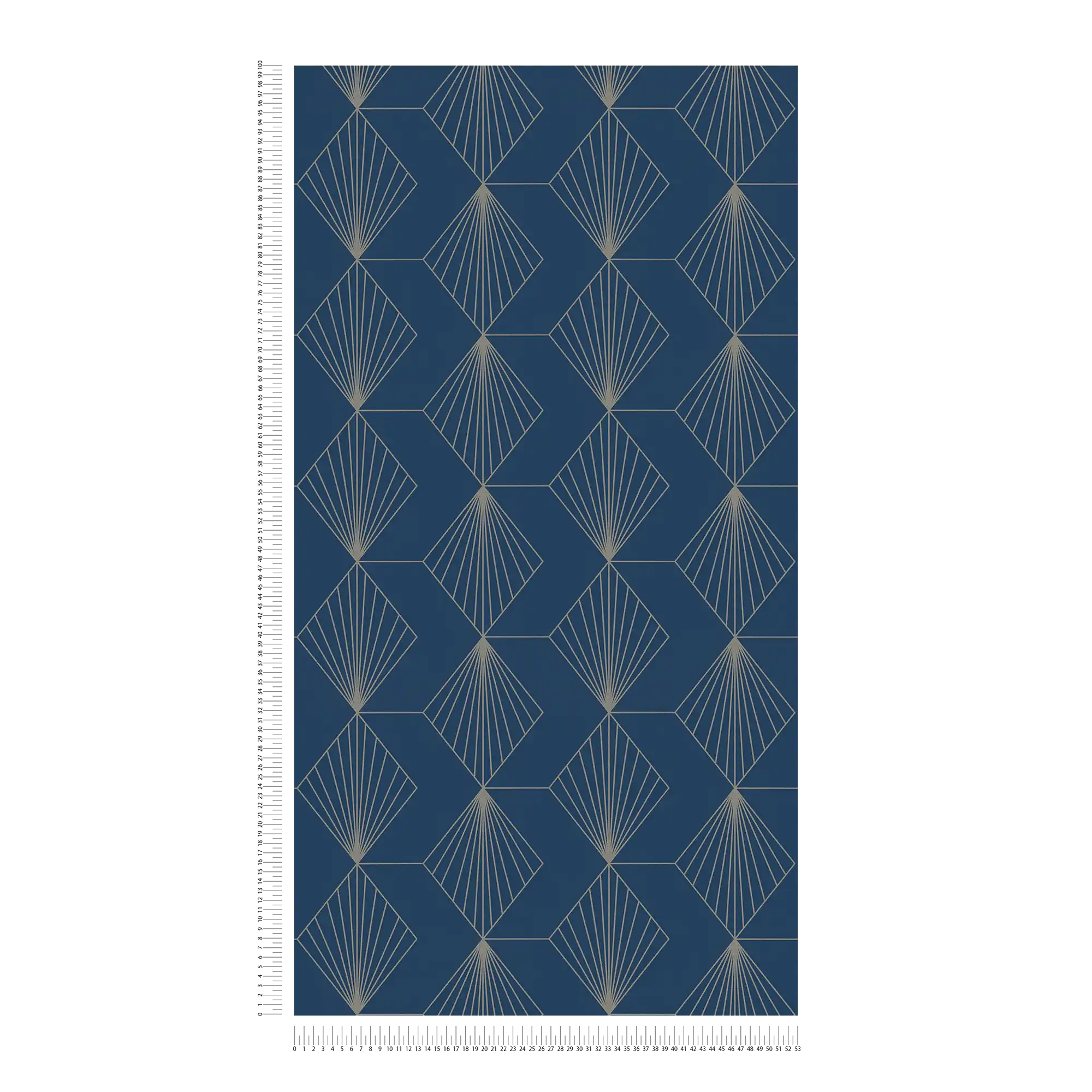             Design vliesbehang met grafisch patroon in Art Deco stijl - blauw, goud
        