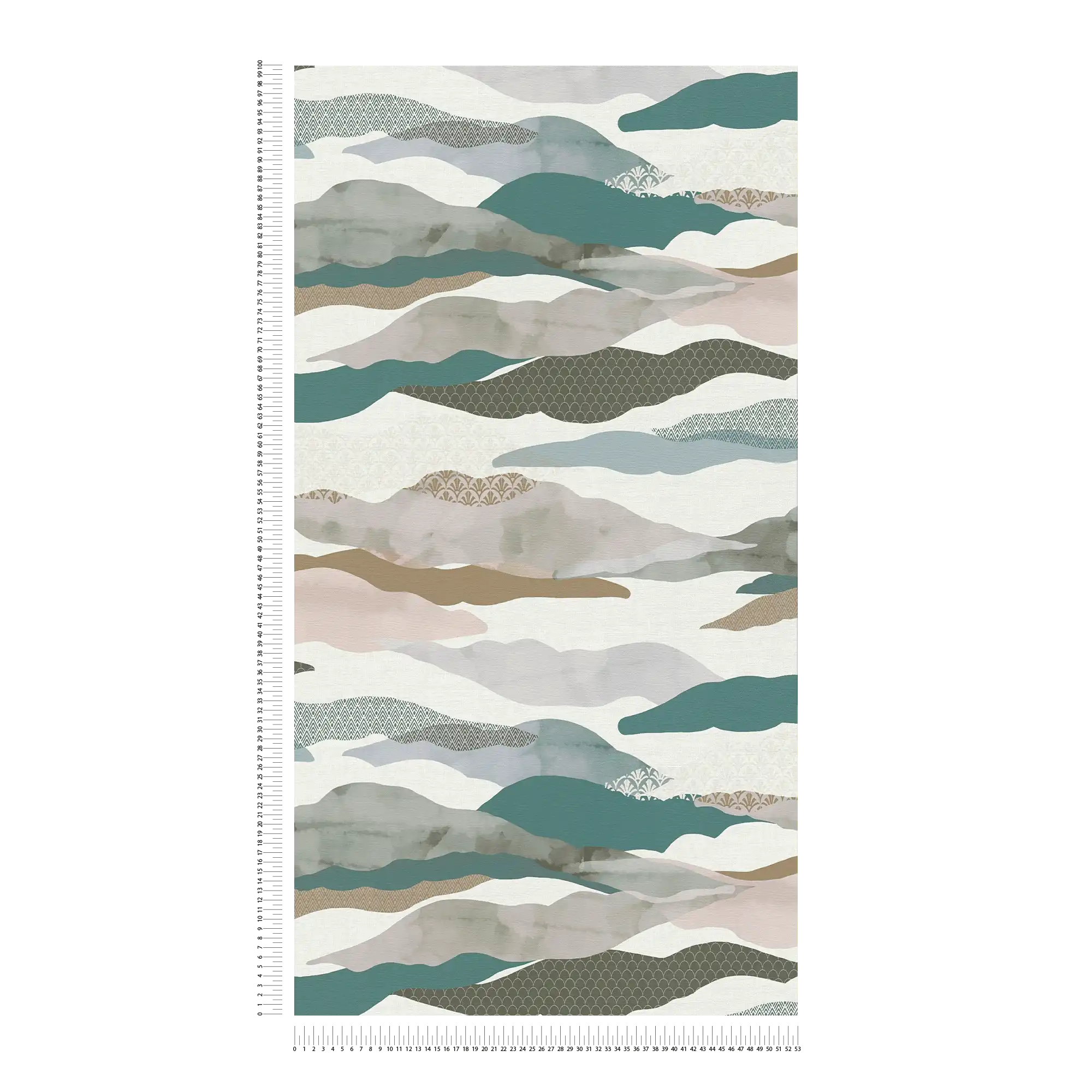             Non-woven wallpaper with abstract landscape motif - blue, grey, white
        