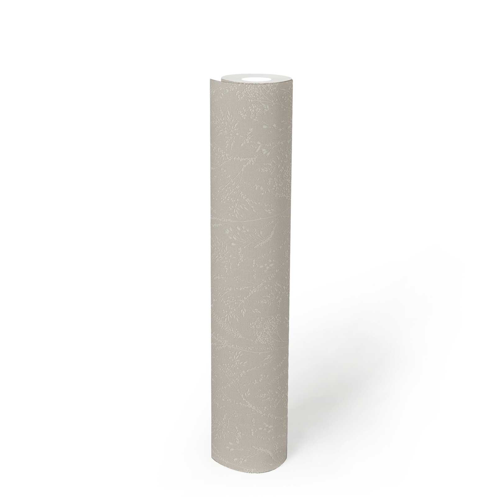             papier peint en papier intissé scintillant avec rinceaux et feuilles en filigrane - marron, beige, blanc
        