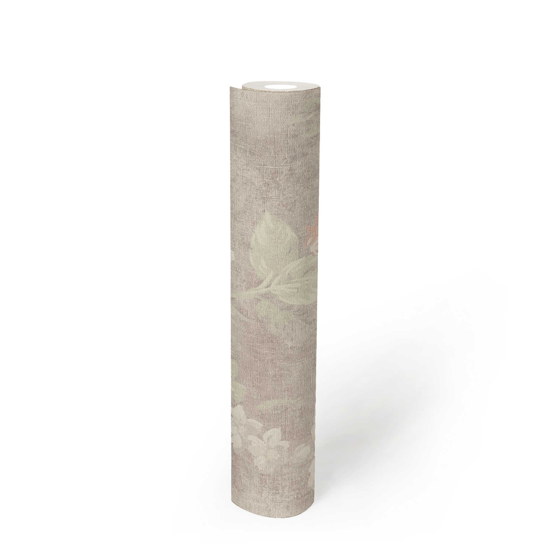             Nature flowers wallpaper vintage & linen look - brown, cream, red
        