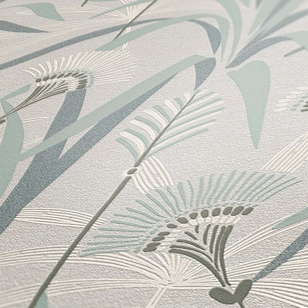             Flowers and grasses non-woven wallpaper in retro design - grey, blue, green
        