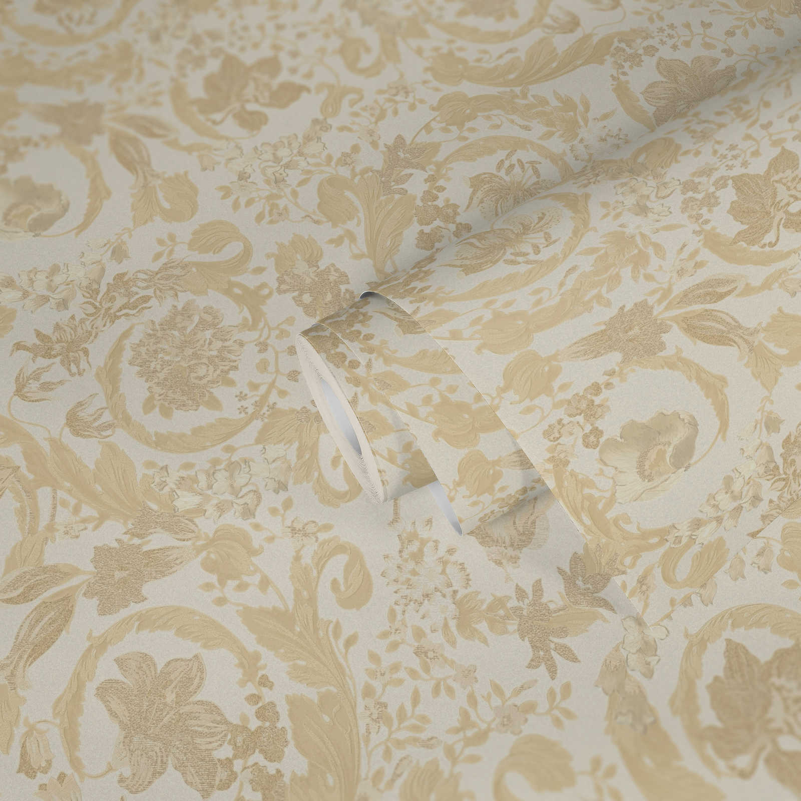             VERSACE wallpaper flower tendrils ornament - cream, metallic
        