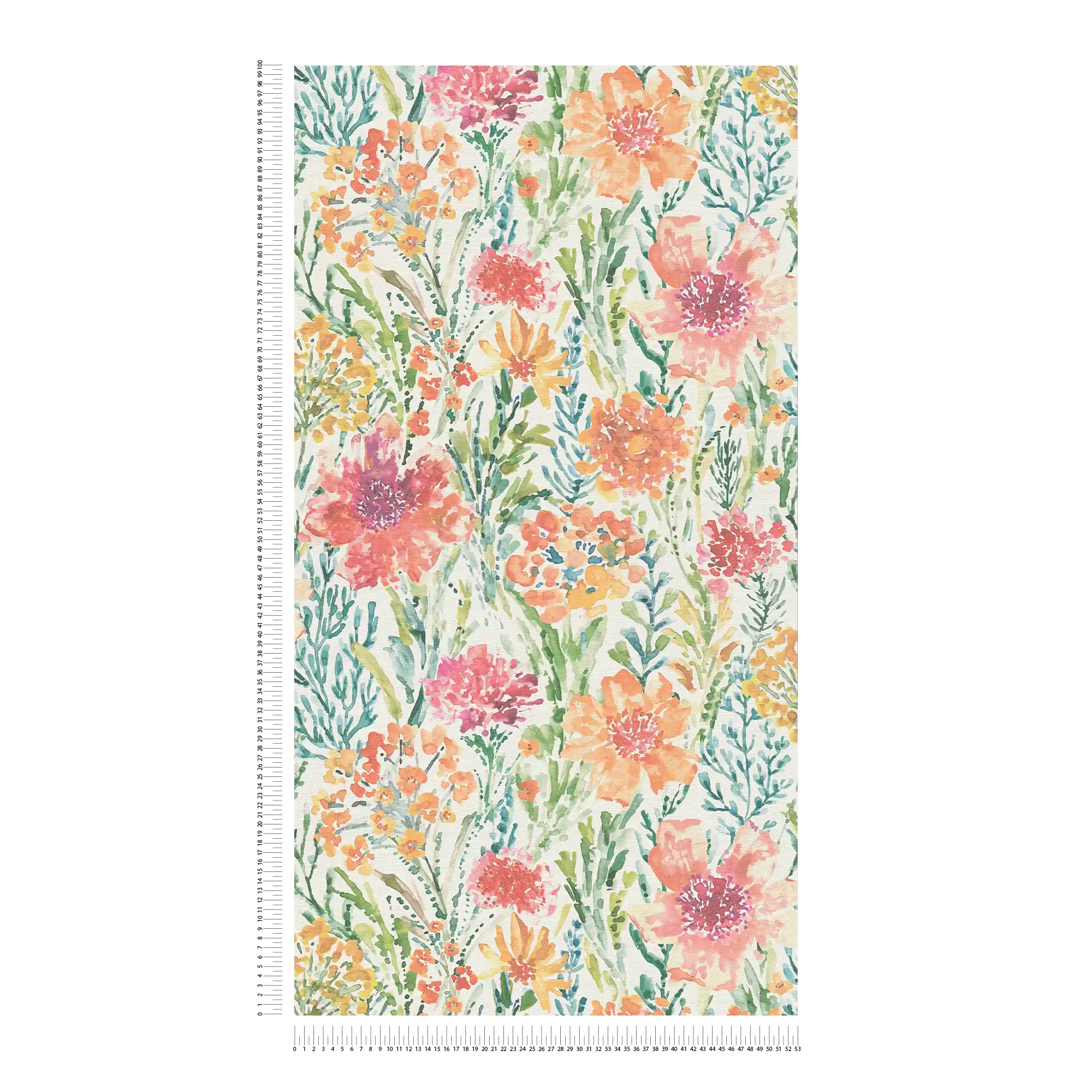             Non-woven wallpaper flower meadow in watercolour look - colourful, white, red
        