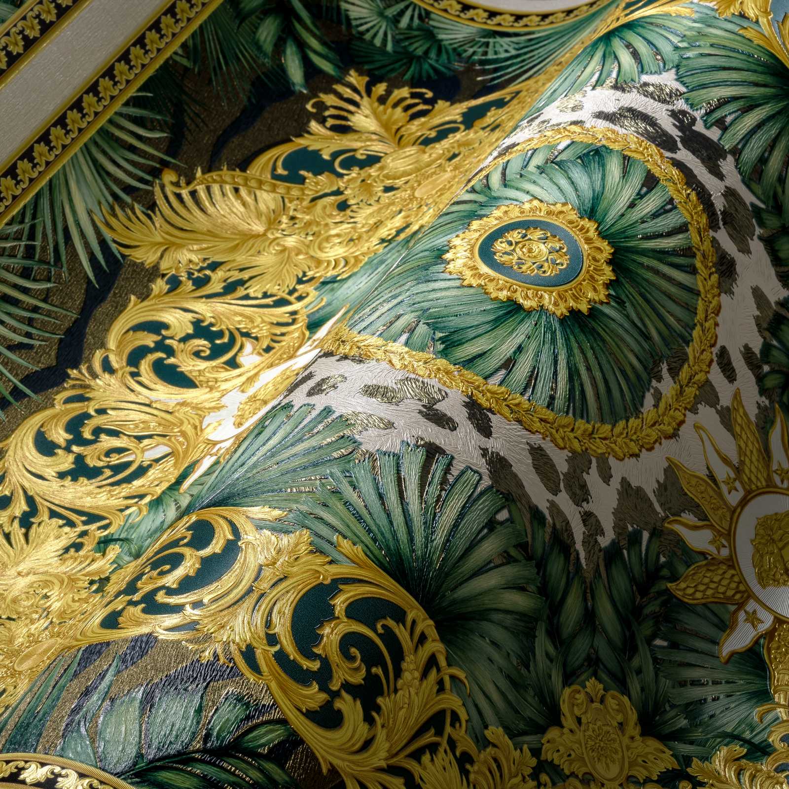             VERSACE Papier peint colonial Design avec ornement doré - vert, métallique
        