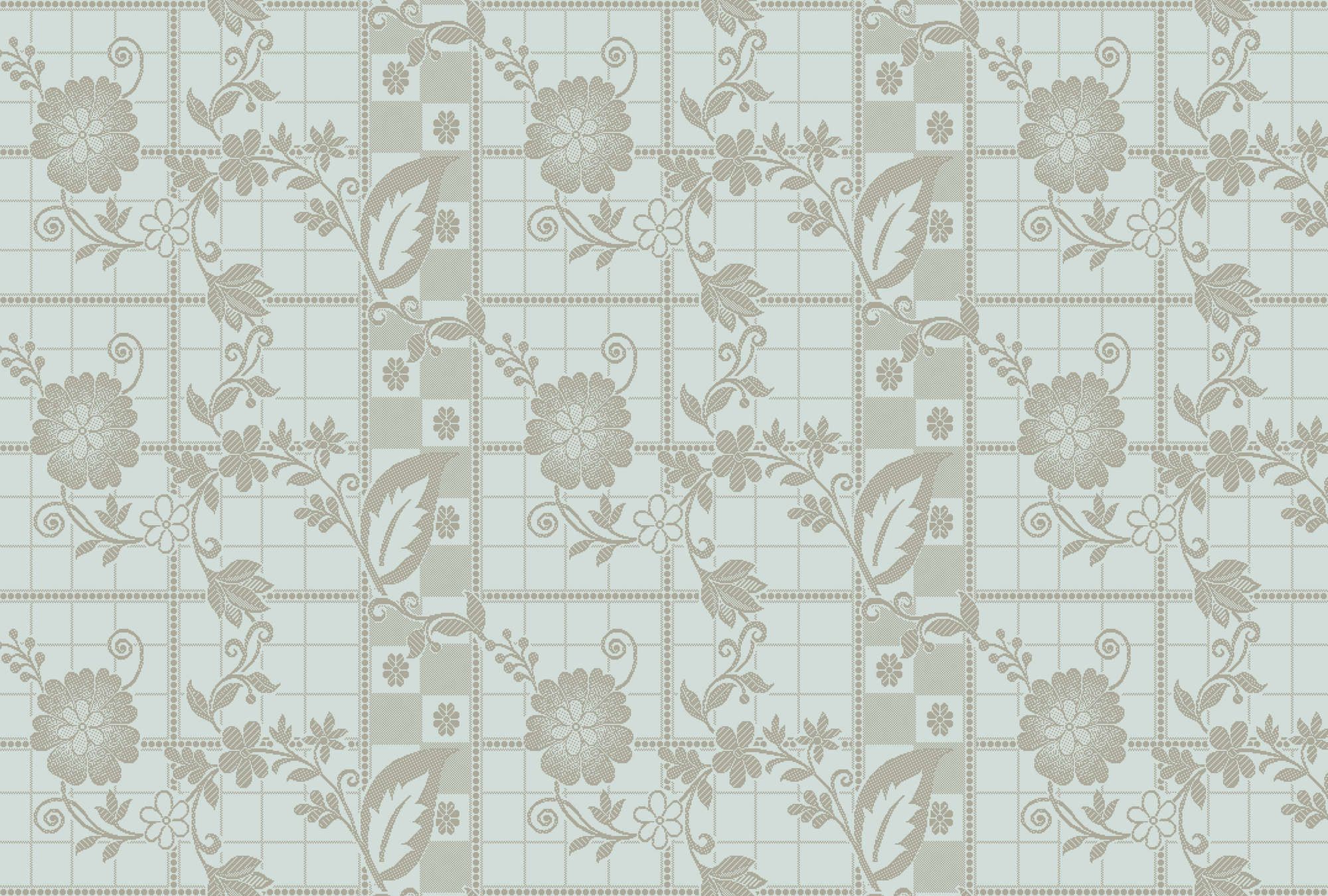             Fotomurali »valerie« - Piccoli quadrati a forma di pixel con fiori - Verde menta chiaro | Materiali non tessuto liscio e leggermente perlescente
        