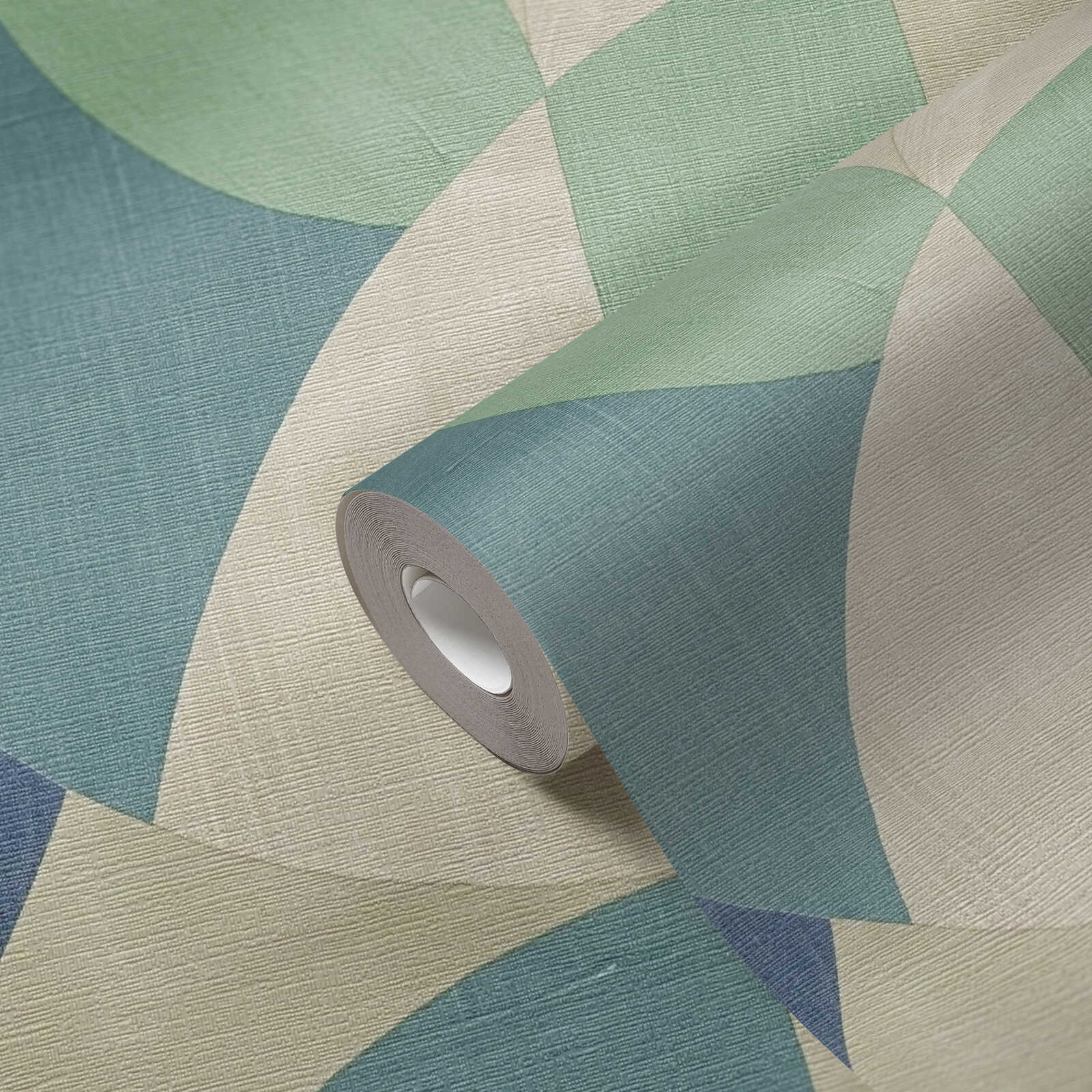             Papel pintado gráfico no tejido de diseño Bauhaus - crema, beige, azul
        