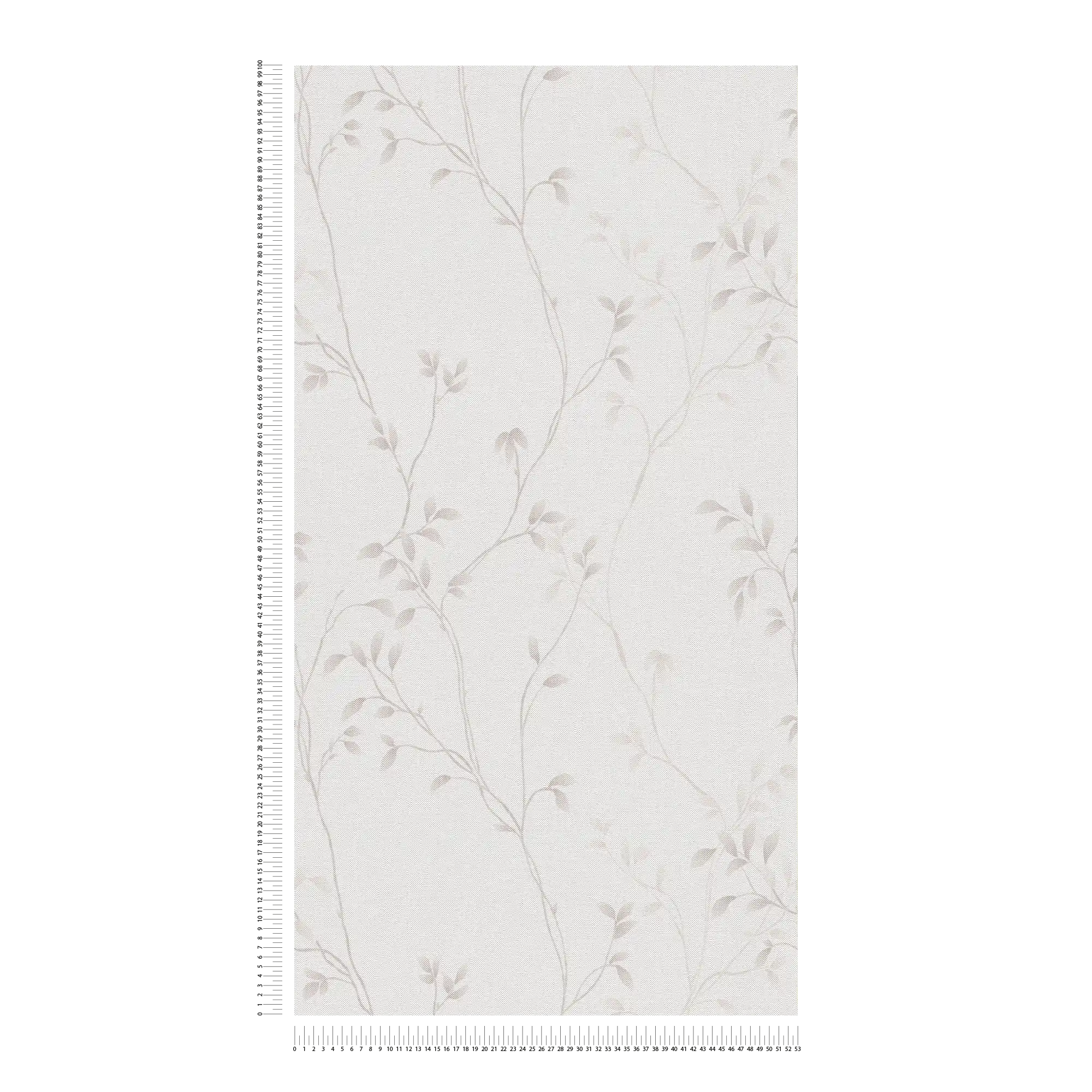             Plain non-woven wallpaper with leaf tendrils and surface texture - cream, beige
        