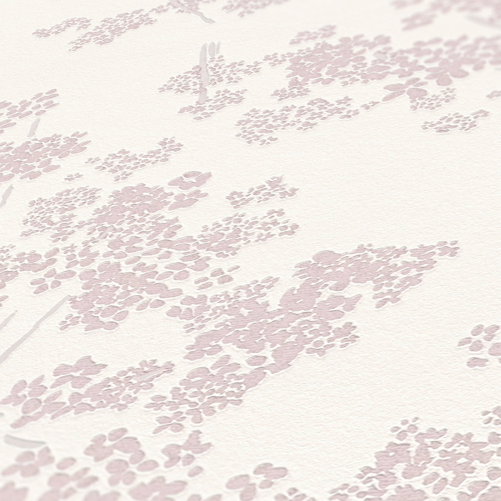             papier peint en papier intissé floral avec motif floral fantaisie - blanc, rose
        