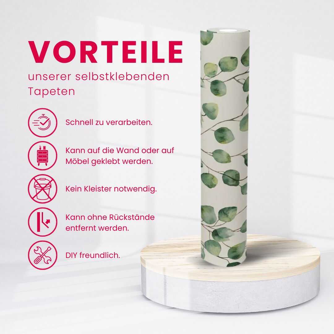             Papier peint auto-adhésif | feuillages de style aquarelle - blanc, vert
        