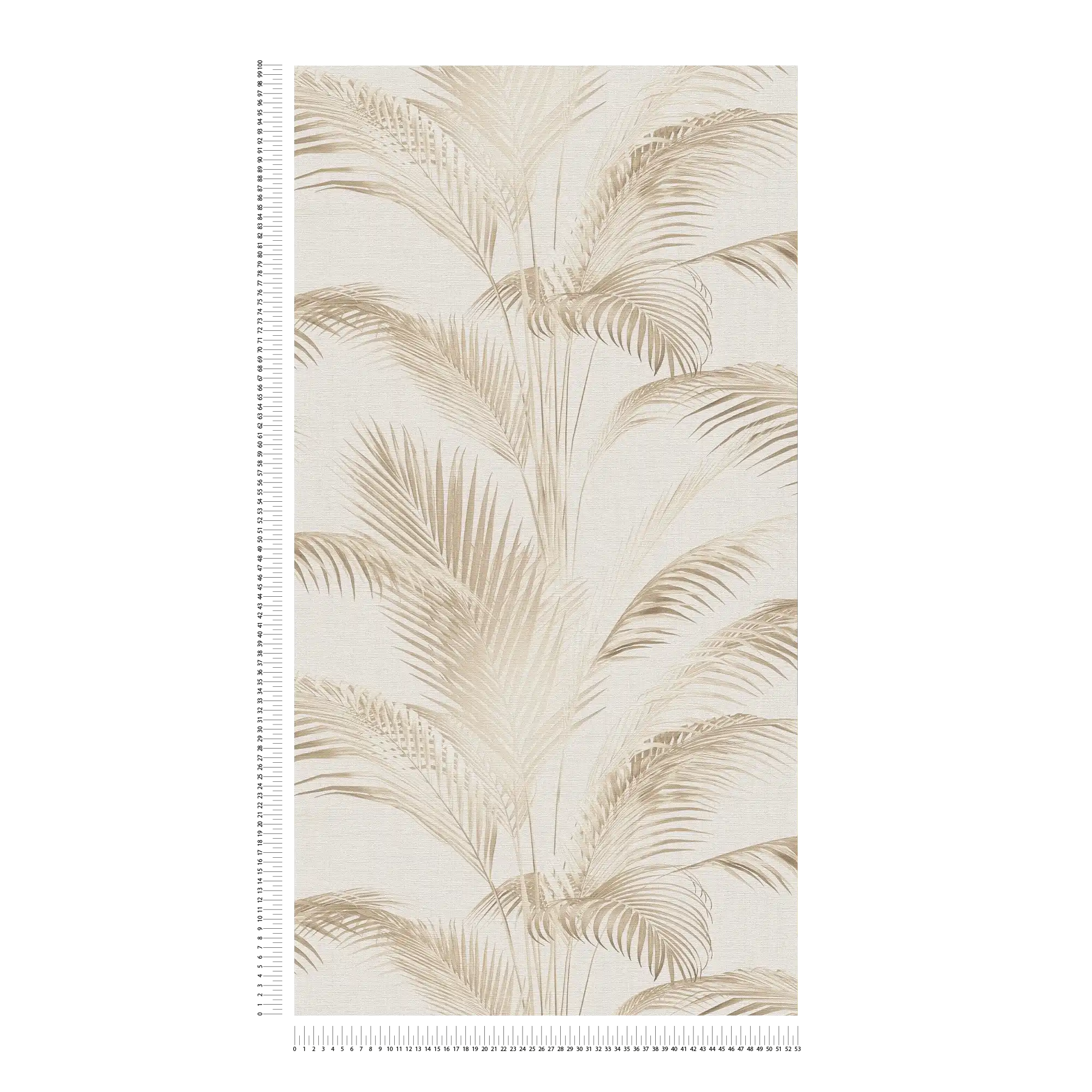             Non-woven wallpaper with palm leaves in soft colours - cream, beige, brown
        