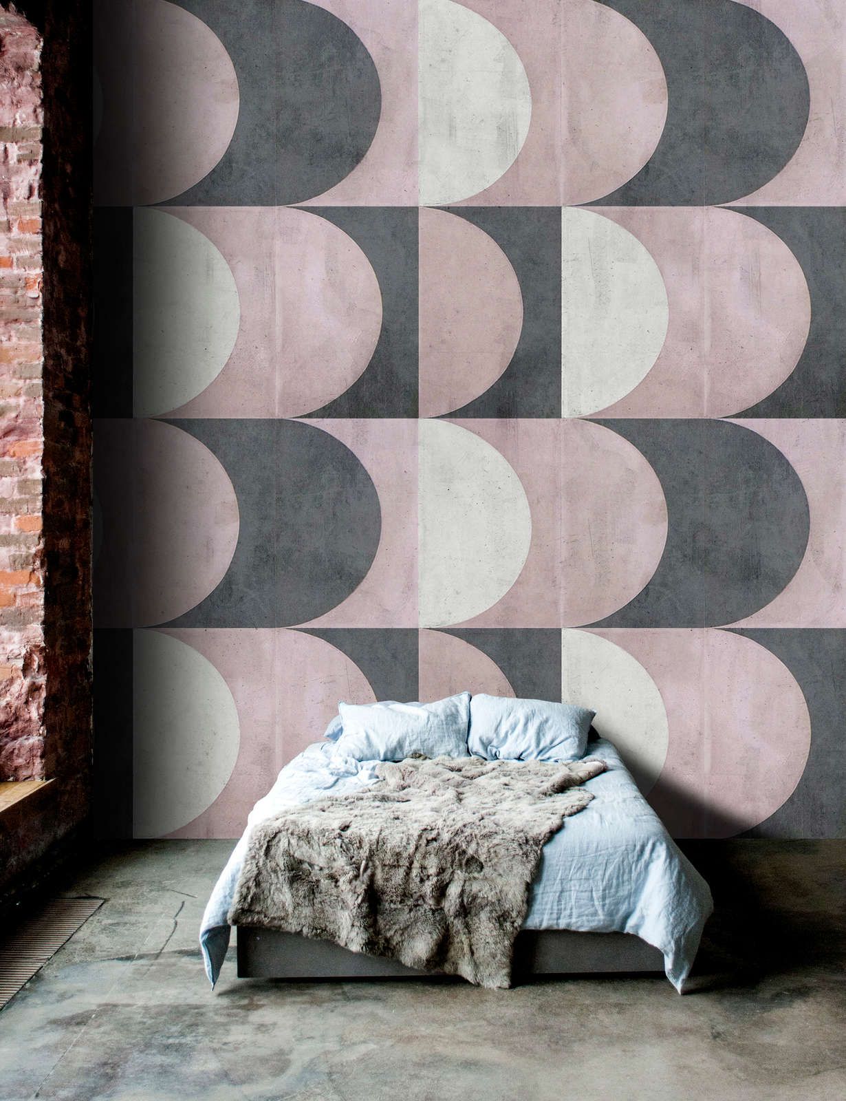             Photo wallpaper »julek 1« - retro pattern in concrete look - grey, lilac | Smooth, slightly pearly shimmering non-woven fabric
        