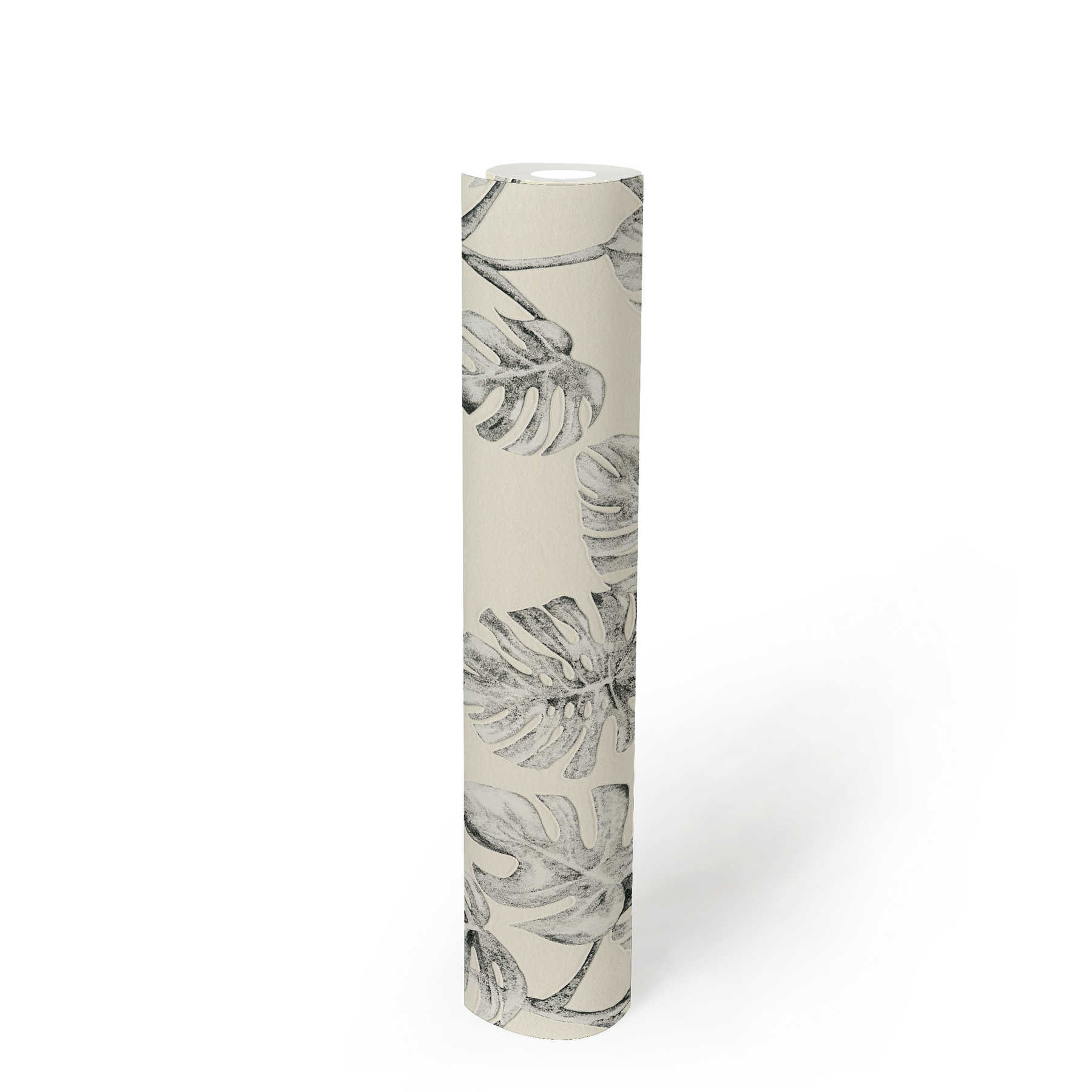             Papier peint intissé vrilles de monstera, motif naturel - noir, blanc, gris
        