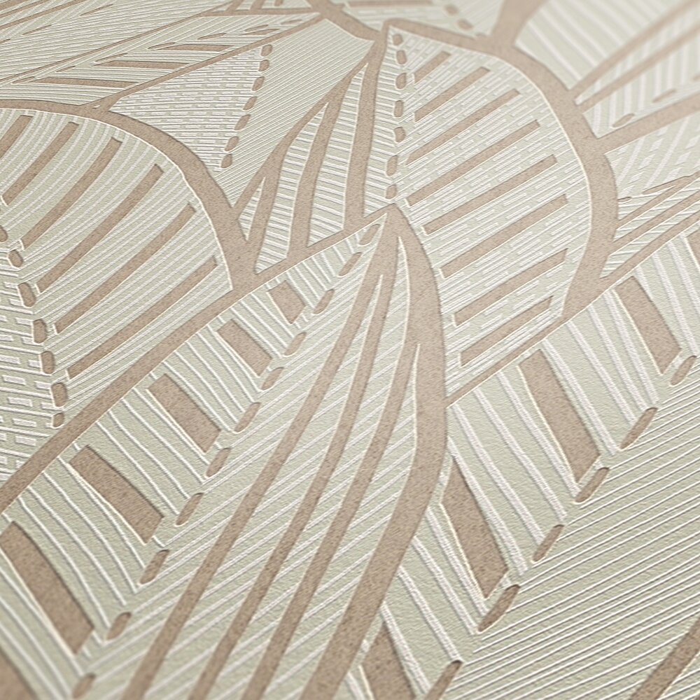             Jungle non-woven wallpaper with palm leaves and light gloss effects - white, grey
        