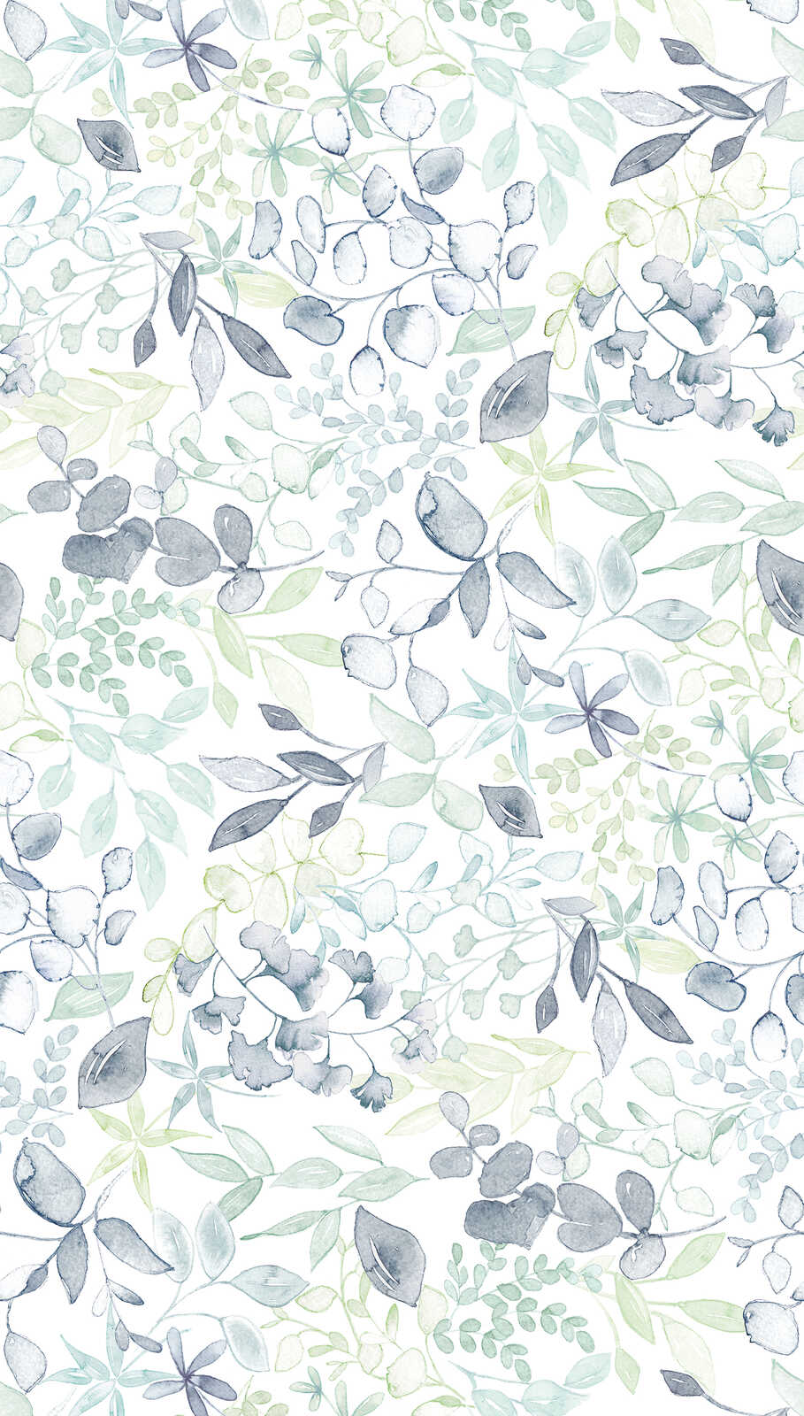             Motif wallpaper in XXL design with watercolour floral pattern - blue, green, white
        