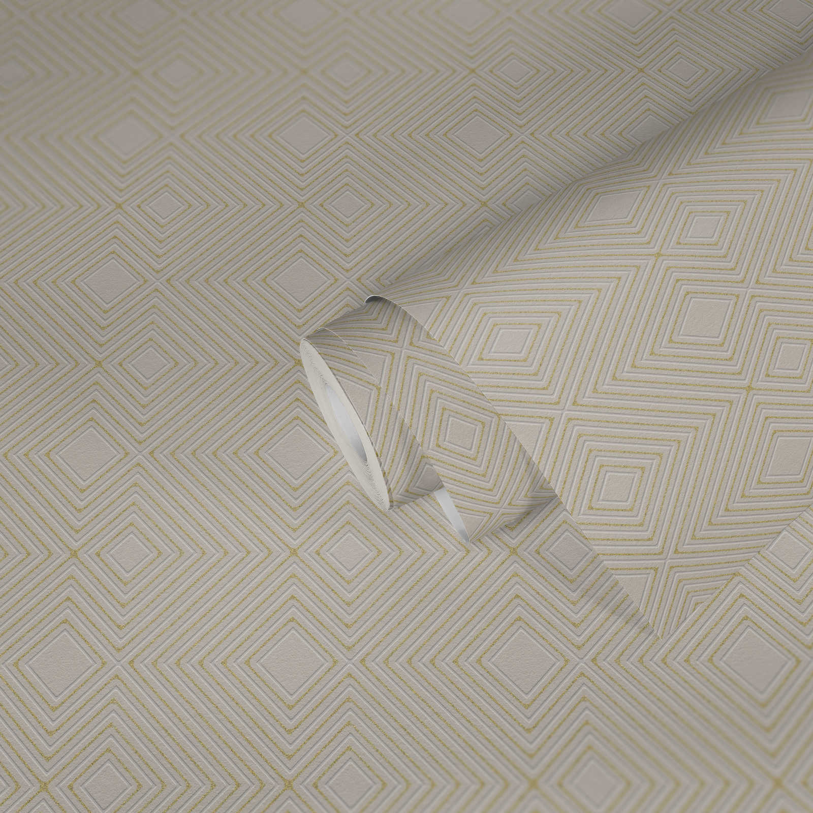             Wallpaper with geometric design & glitter - beige
        