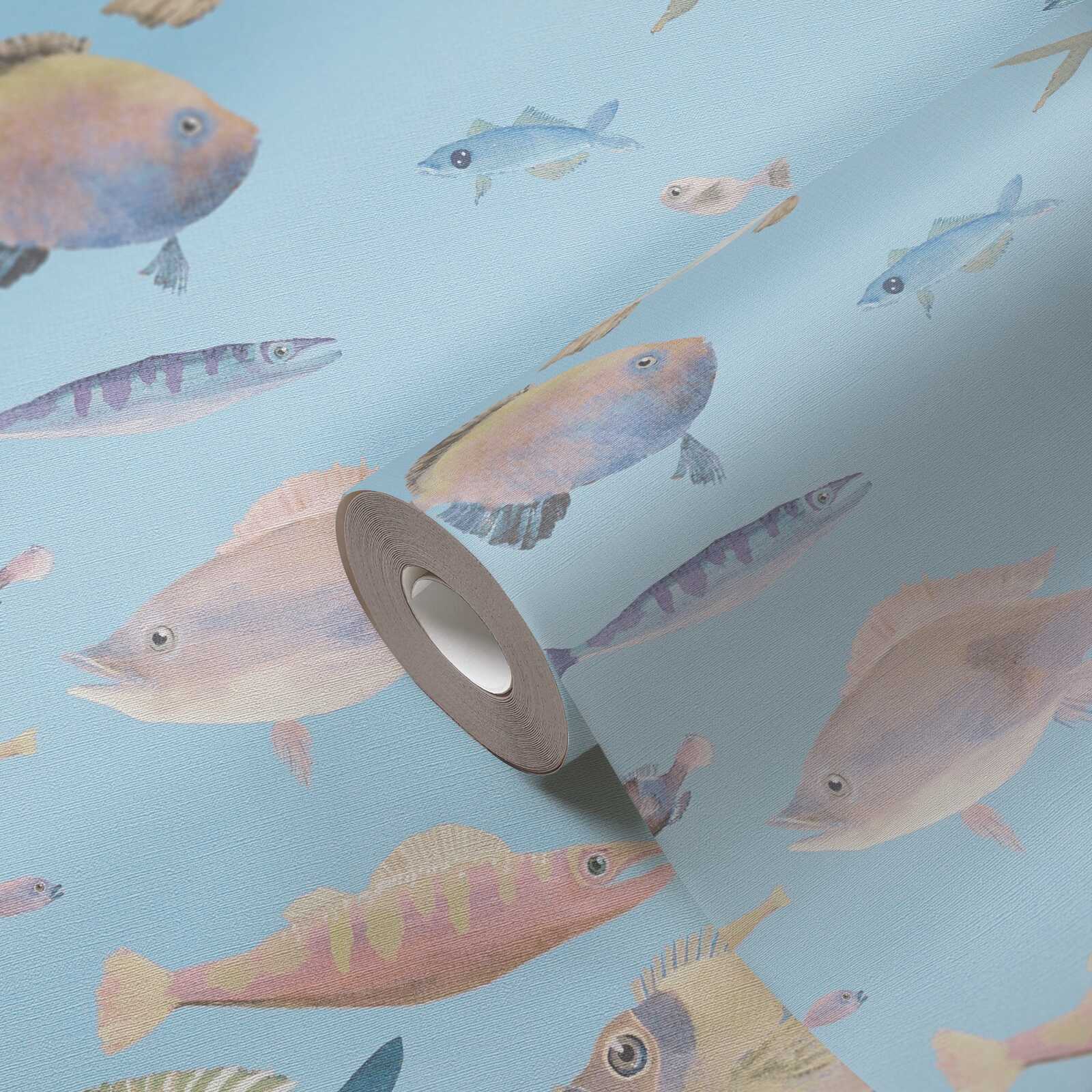             Non-woven wallpaper underwater world with fish - turquoise, colourful, pink
        