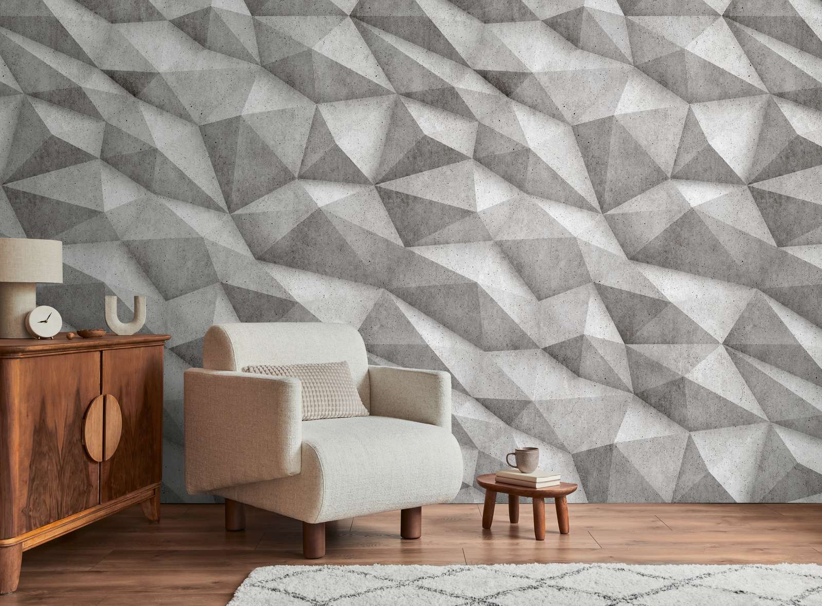             3D non-woven concrete wallpaper with geometric and large-scale pattern repetition - grey
        