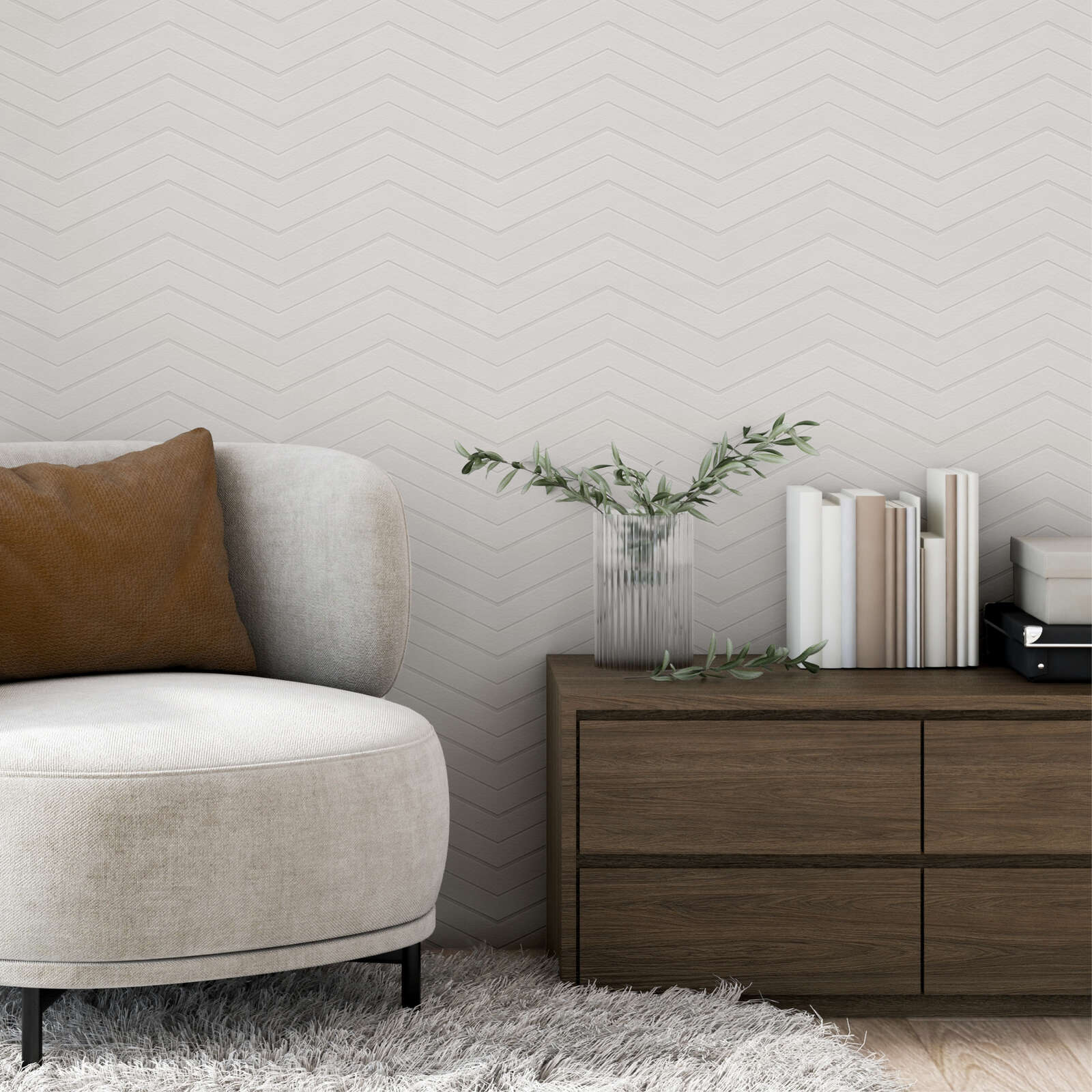             Non-woven wallpaper with paintable zigzag pattern - 25,00 m x 1,06 m
        