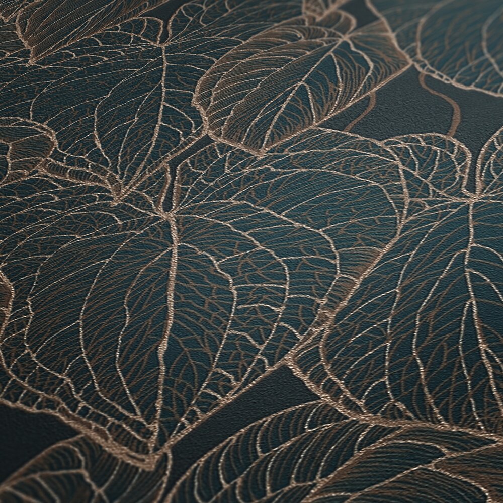             Daniel Hechter non-woven wallpaper with golden leaf design and metallic accents - brown, green, gold
        