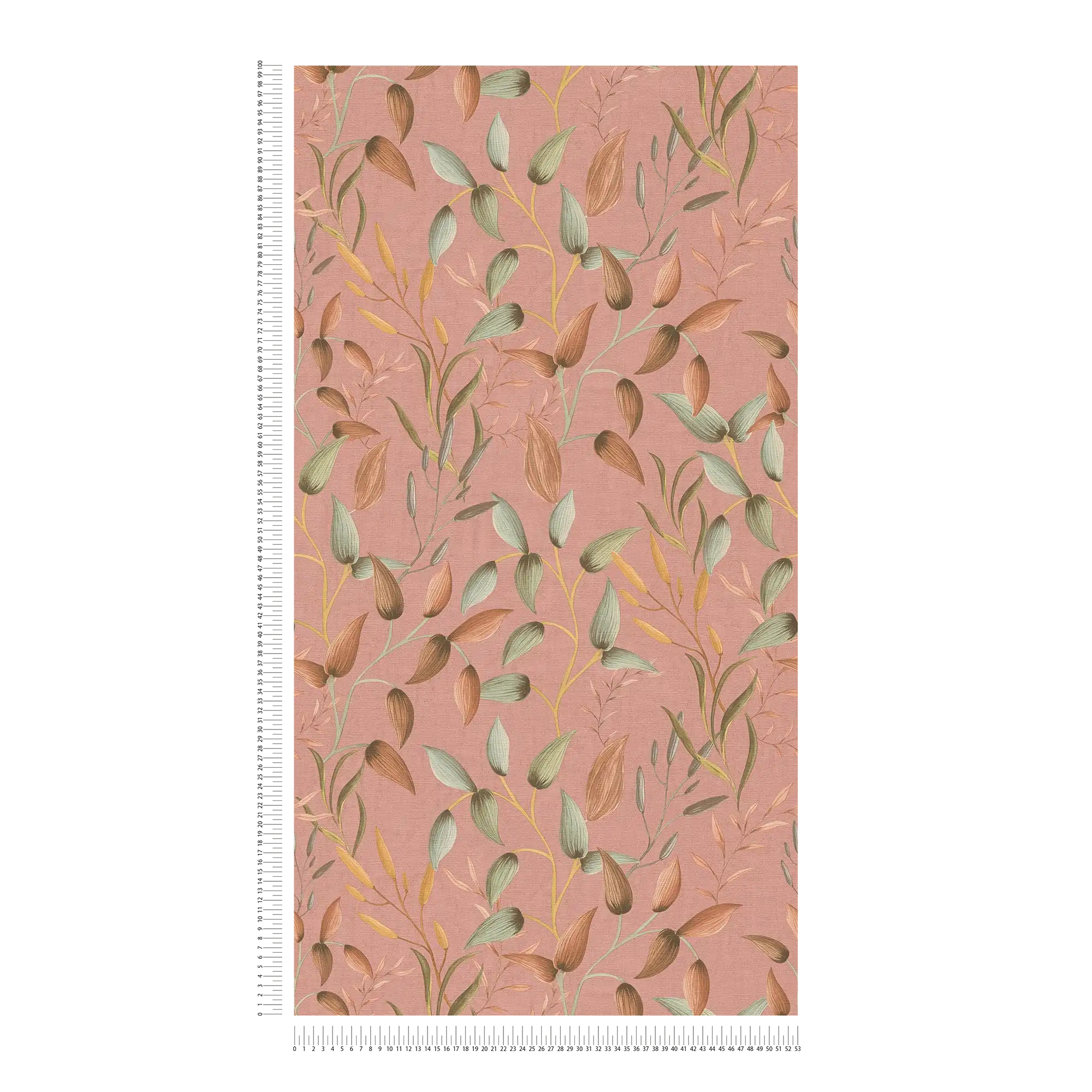             Non-woven wallpaper with soft floral tendrils - pink, green, red
        