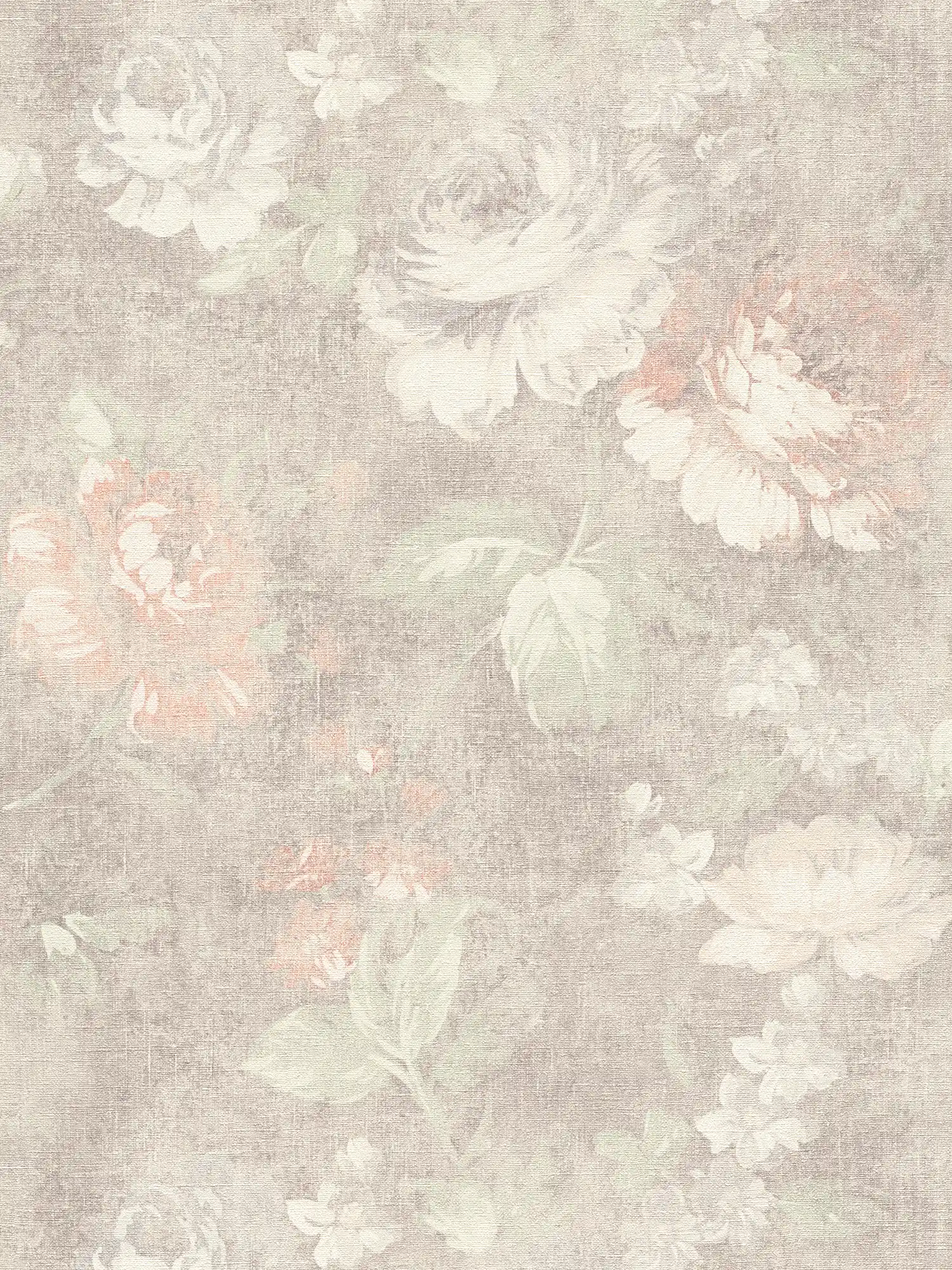             Nature flowers wallpaper vintage & linen look - brown, cream, red
        