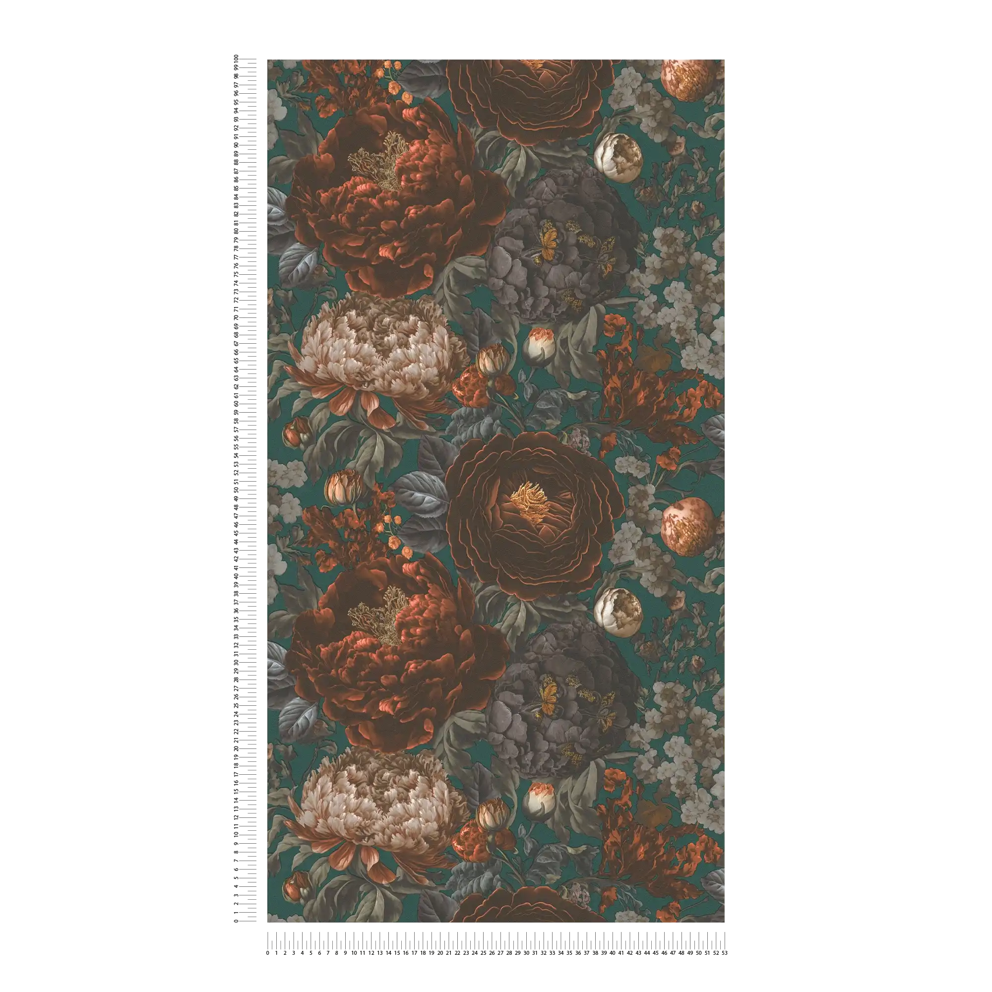             papier peint en papier intissé avec grand motif floral vintage - vert, gris, orange
        