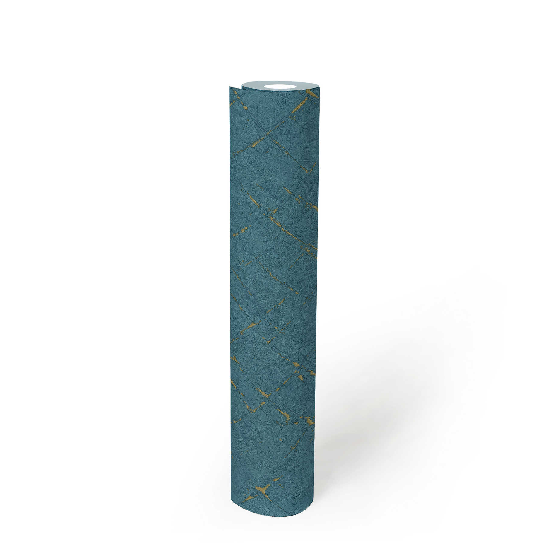             Petrol wallpaper plaster look & metallic effect - blue, gold
        