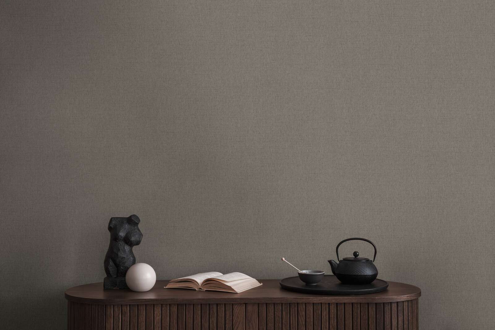             Non-woven wallpaper in woven look, single-coloured - grey, brown
        