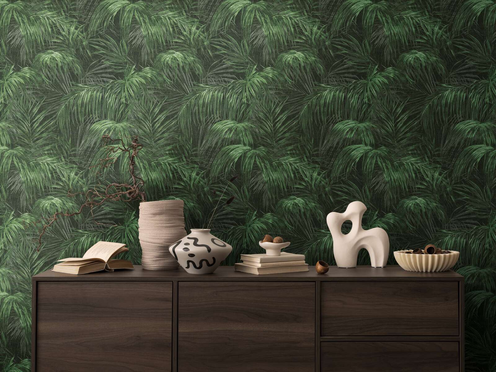             Single-coloured non-woven wallpaper with a textured effect in a simple shade - green, black
        