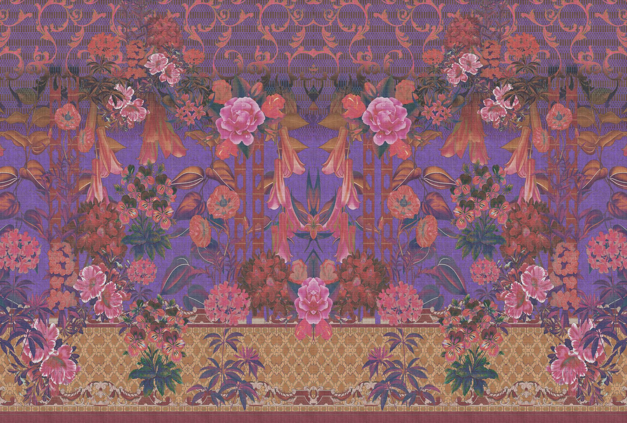             papier peint en papier panoramique »sati 1« - dessin de fleur avec optique de structure de lin - violet | Intissé mat et lisse
        