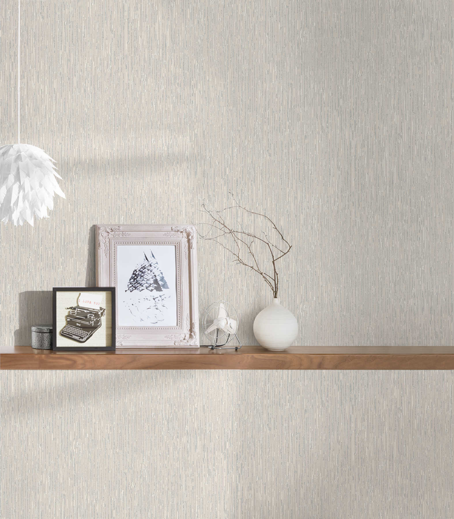             Melange wallpaper grey with metallic accents
        