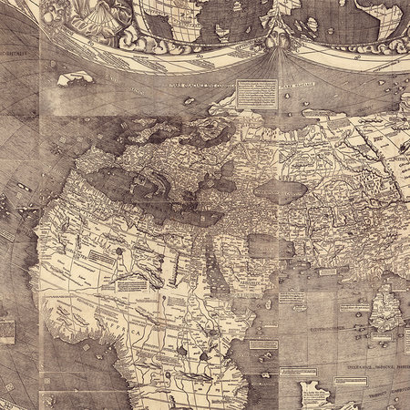 Carta da parati con mappa del mondo vintage in stile storico e color seppia
