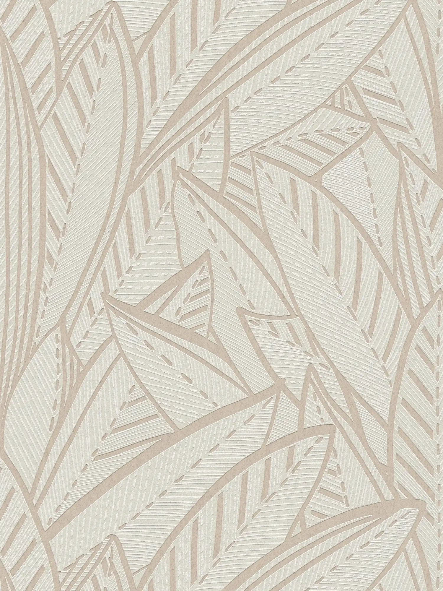         Jungle vliesbehang met palmbladeren en lichtglanseffecten - wit, grijs
    