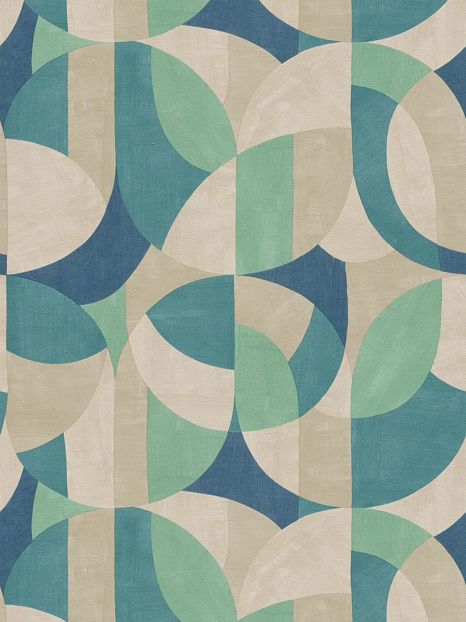 Papel pintado gráfico no tejido de diseño Bauhaus - crema, beige, azul
