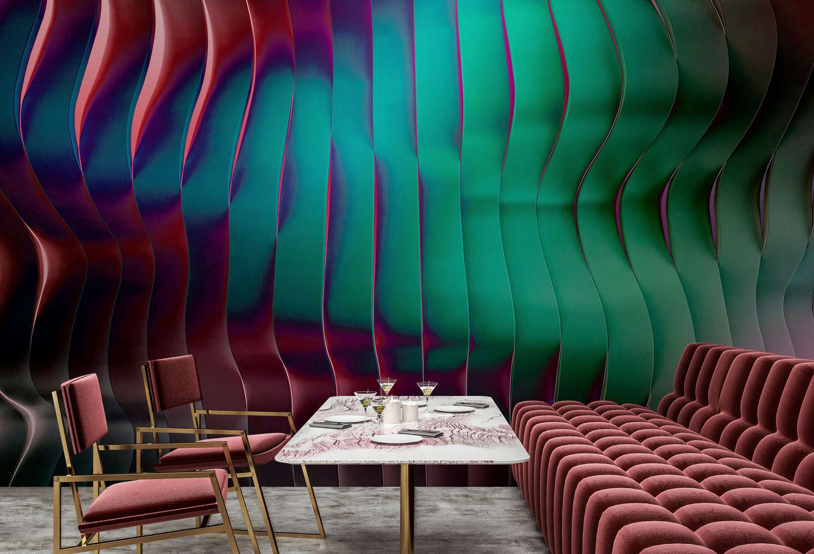             solaris 2 - Papel pintado fotográfico moderno con arquitectura ondulada - colores neón | tejido no tejido de textura ligera
        